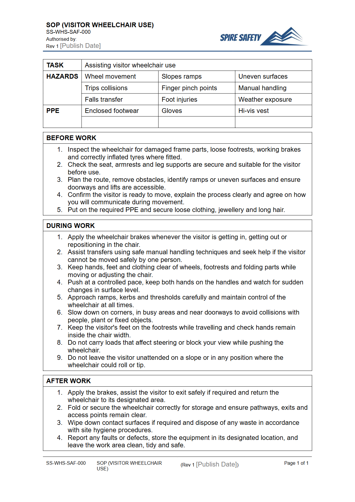 Free Safe Operating Procedure (Visitor Wheelchair Use) Template — document preview
