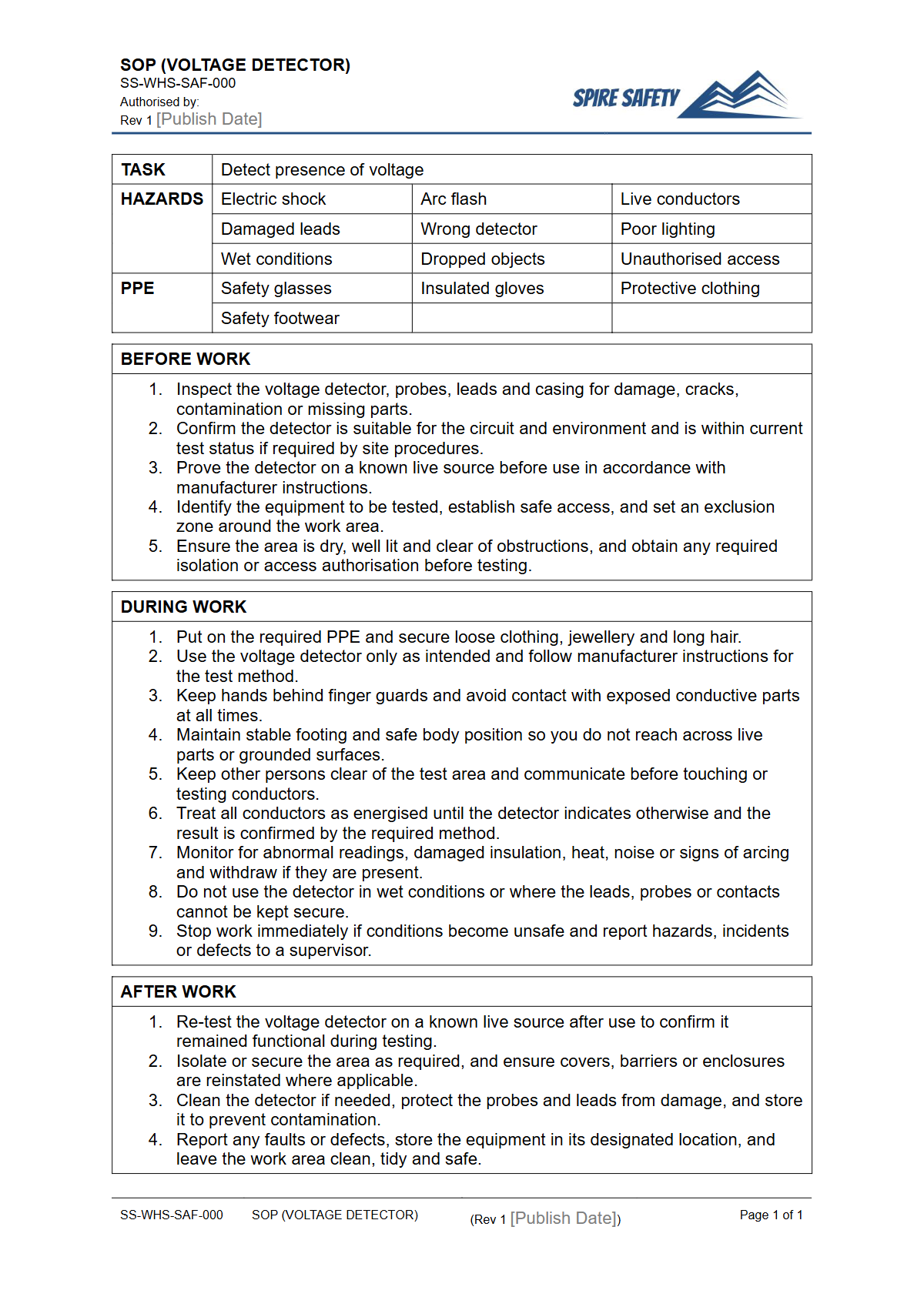 Preview of Free Safe Operating Procedure (Voltage Detector) Template
