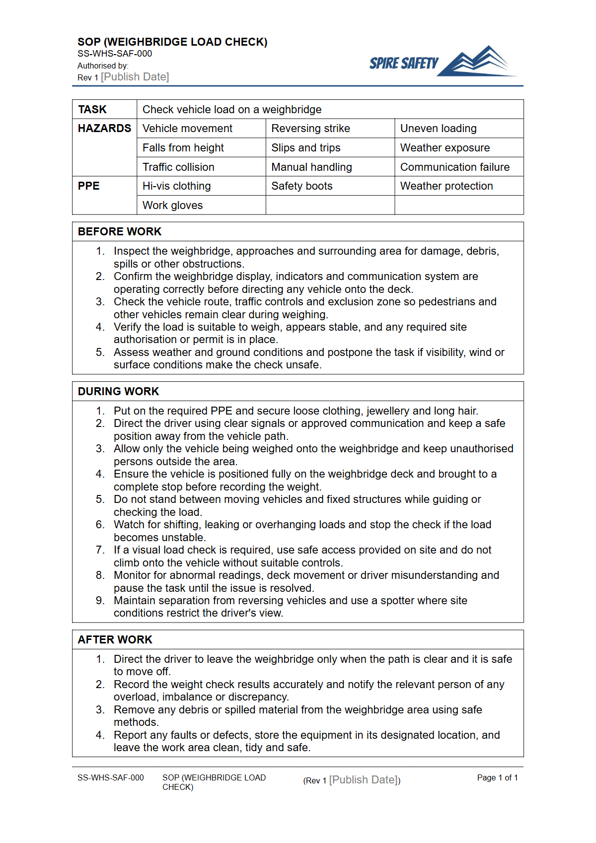 Free Safe Operating Procedure (Weighbridge Load Check) Template — document preview