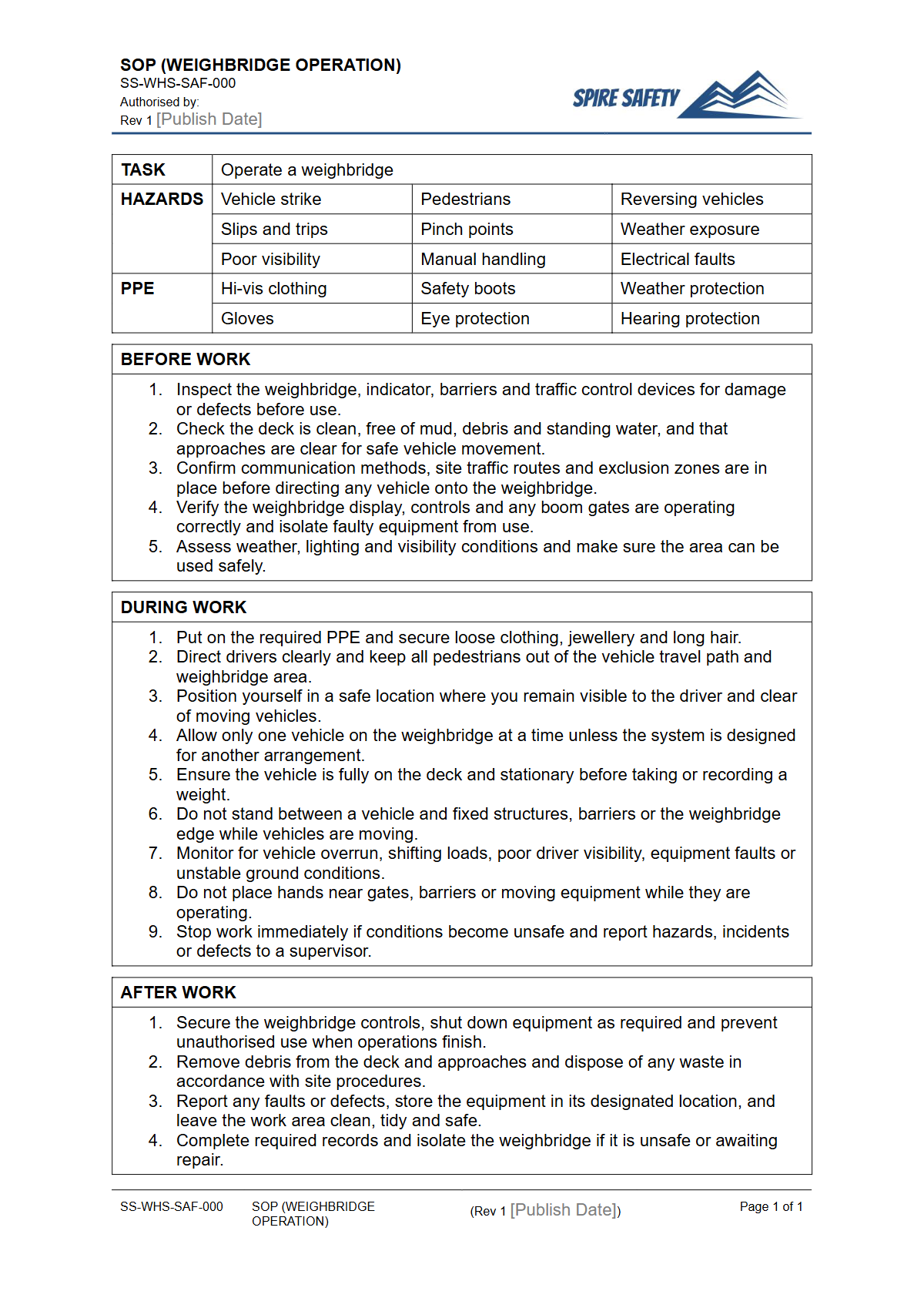 Free Safe Operating Procedure (Weighbridge Operation) Template — document preview