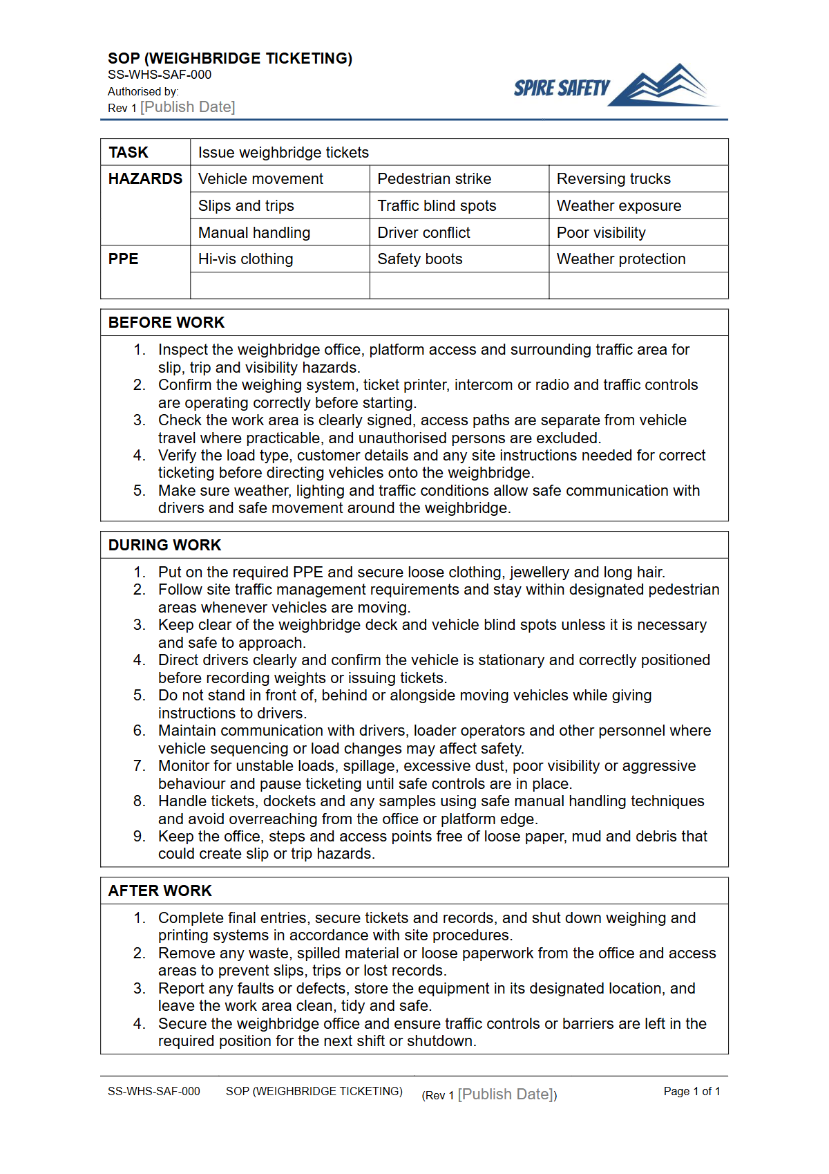 Free Safe Operating Procedure (Weighbridge Ticketing) Template — document preview