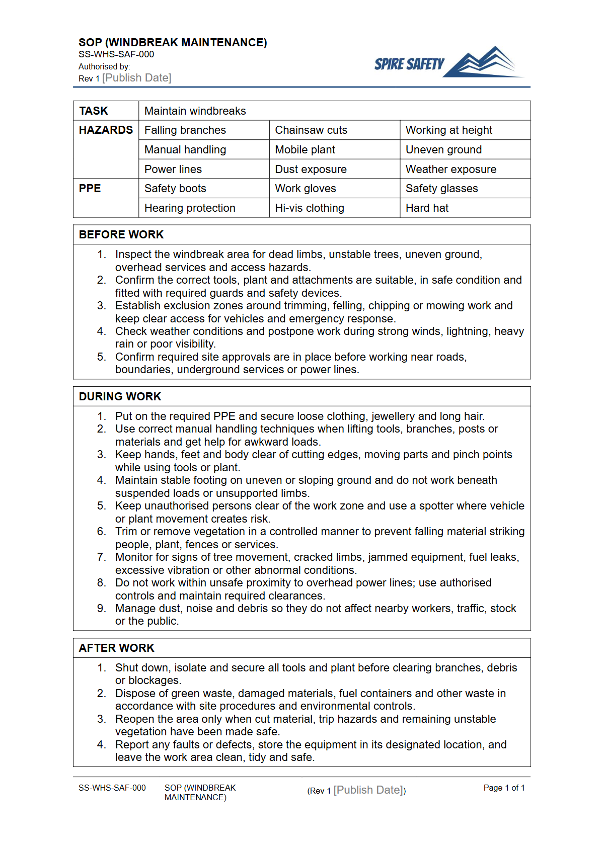 Free Safe Operating Procedure (Windbreak Maintenance) Template — document preview