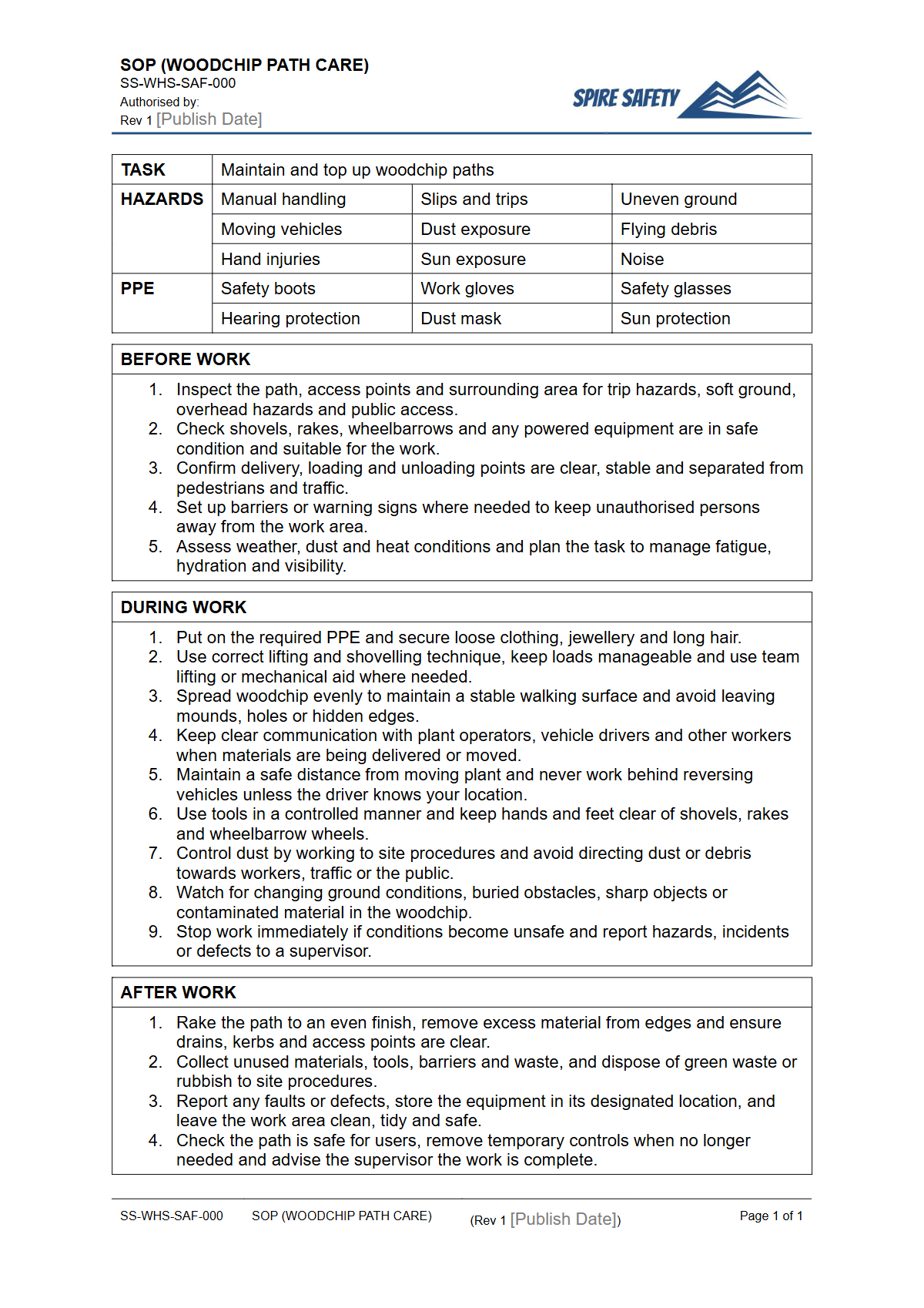 Free Safe Operating Procedure (Woodchip Path Care) Template — document preview