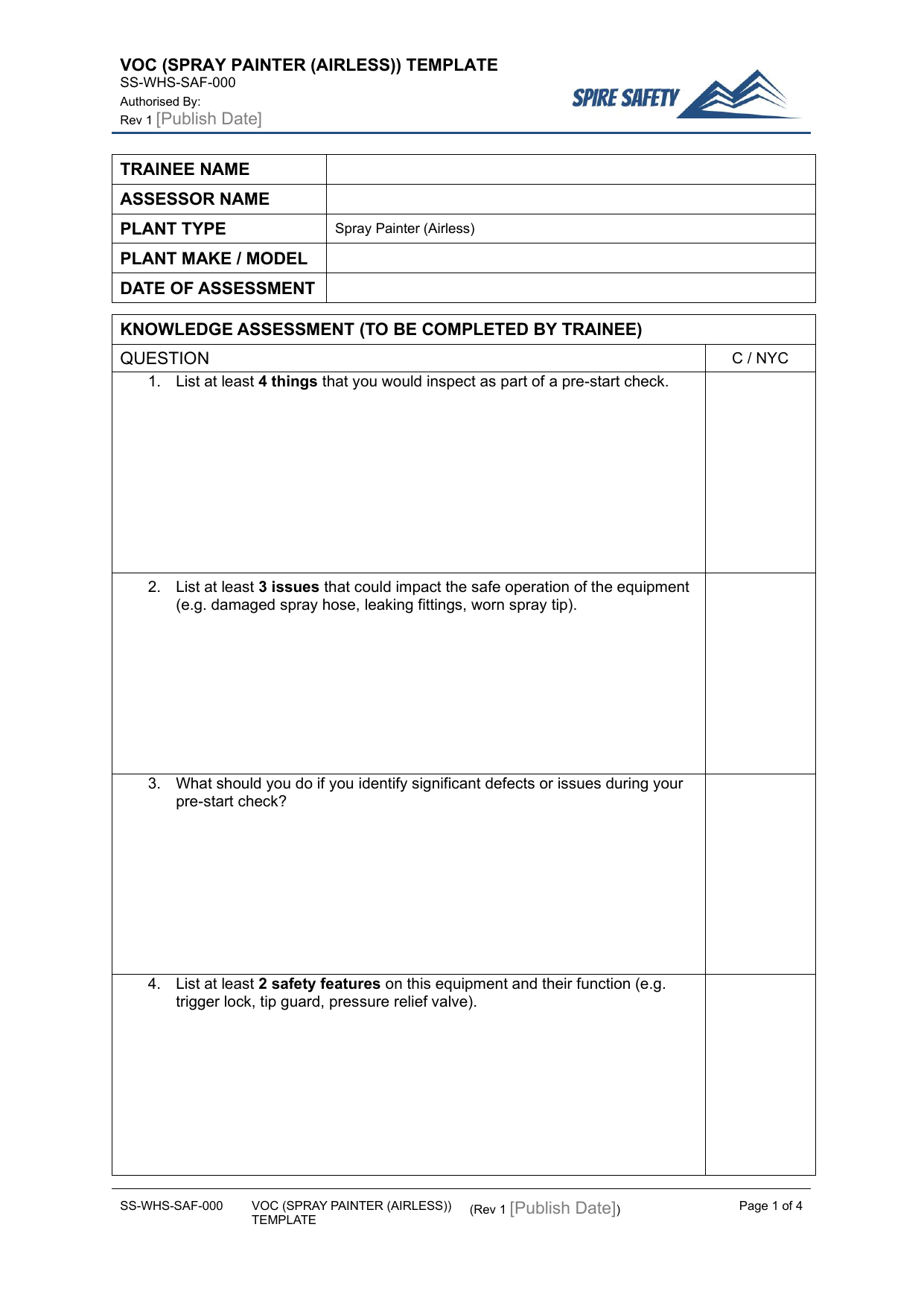 Verification of Competency (Spray Painter (Airless)) — document preview