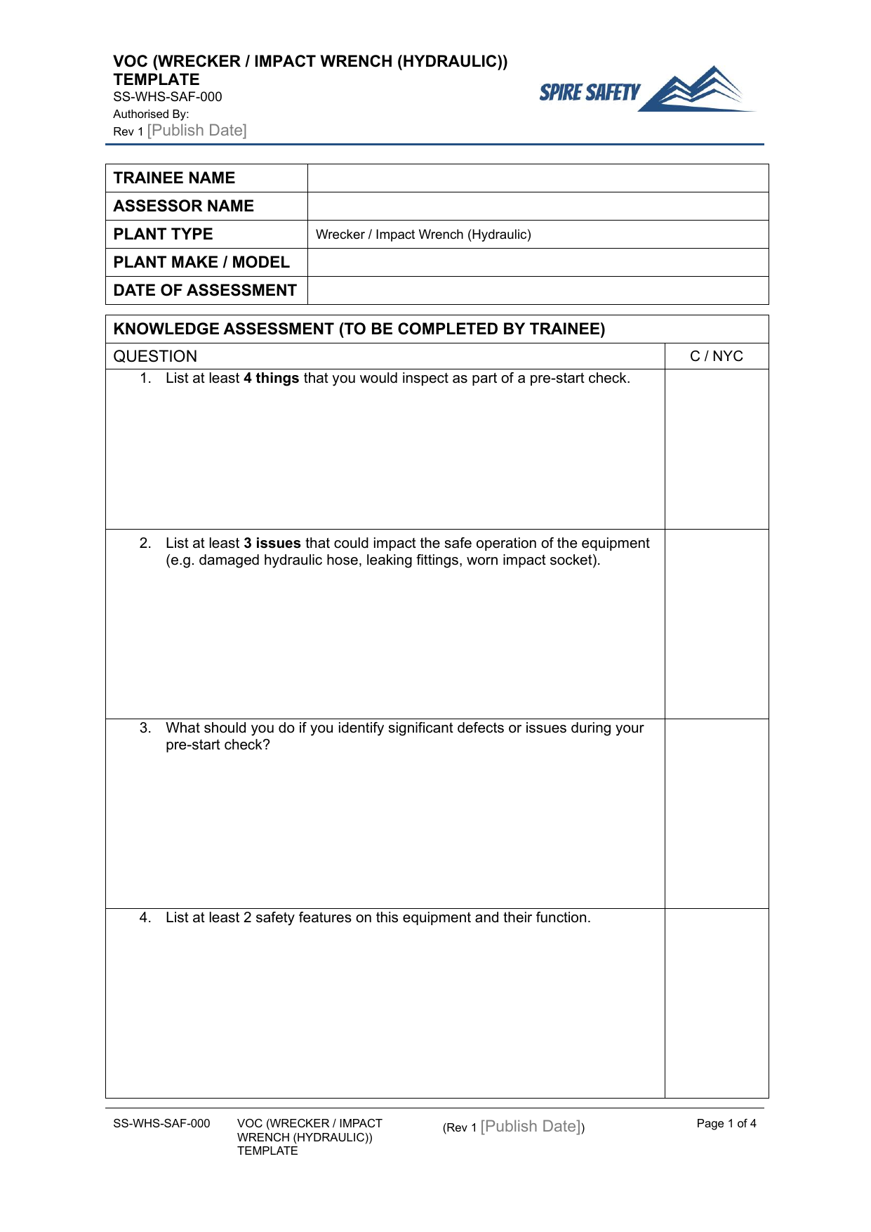 Verification of Competency (Wrecker or Impact Wrench (Hydraulic))