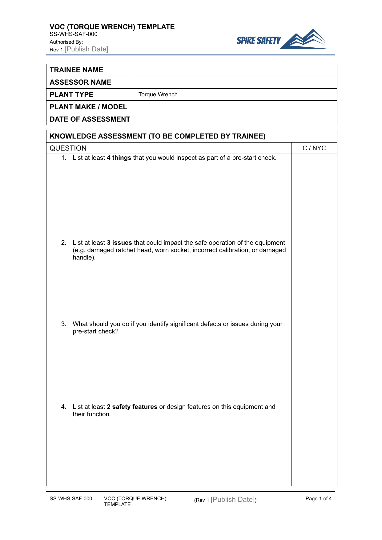 Verification of Competency (Torque Wrench)