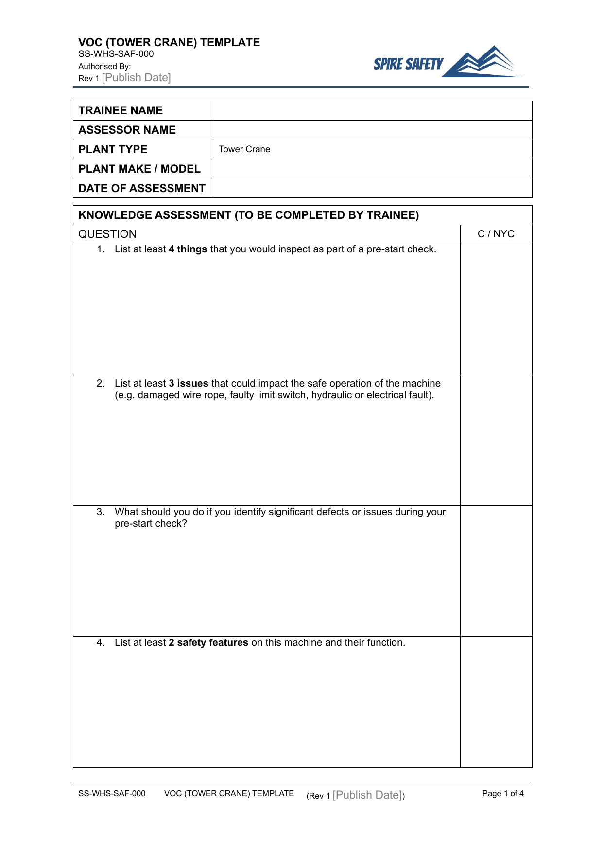 Verification of Competency (Tower Crane)