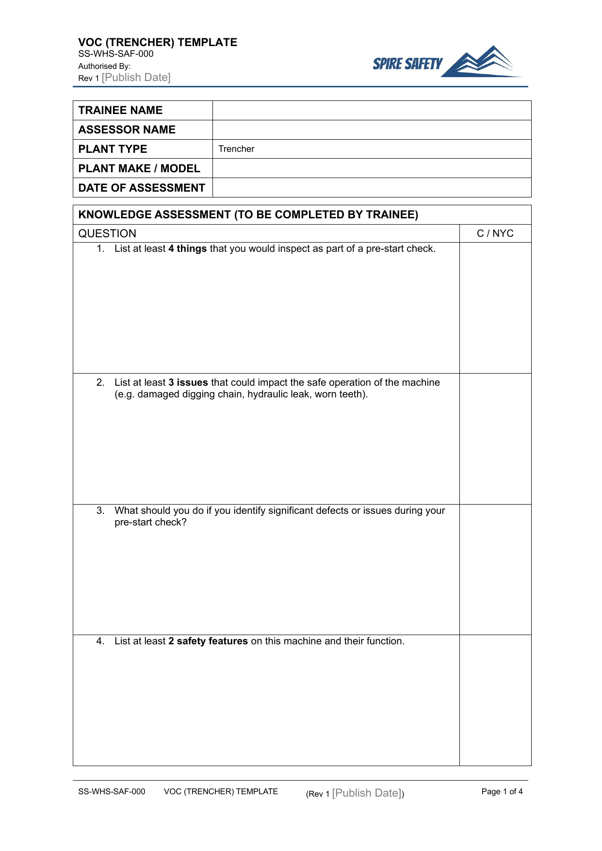 Verification of Competency (Trencher)
