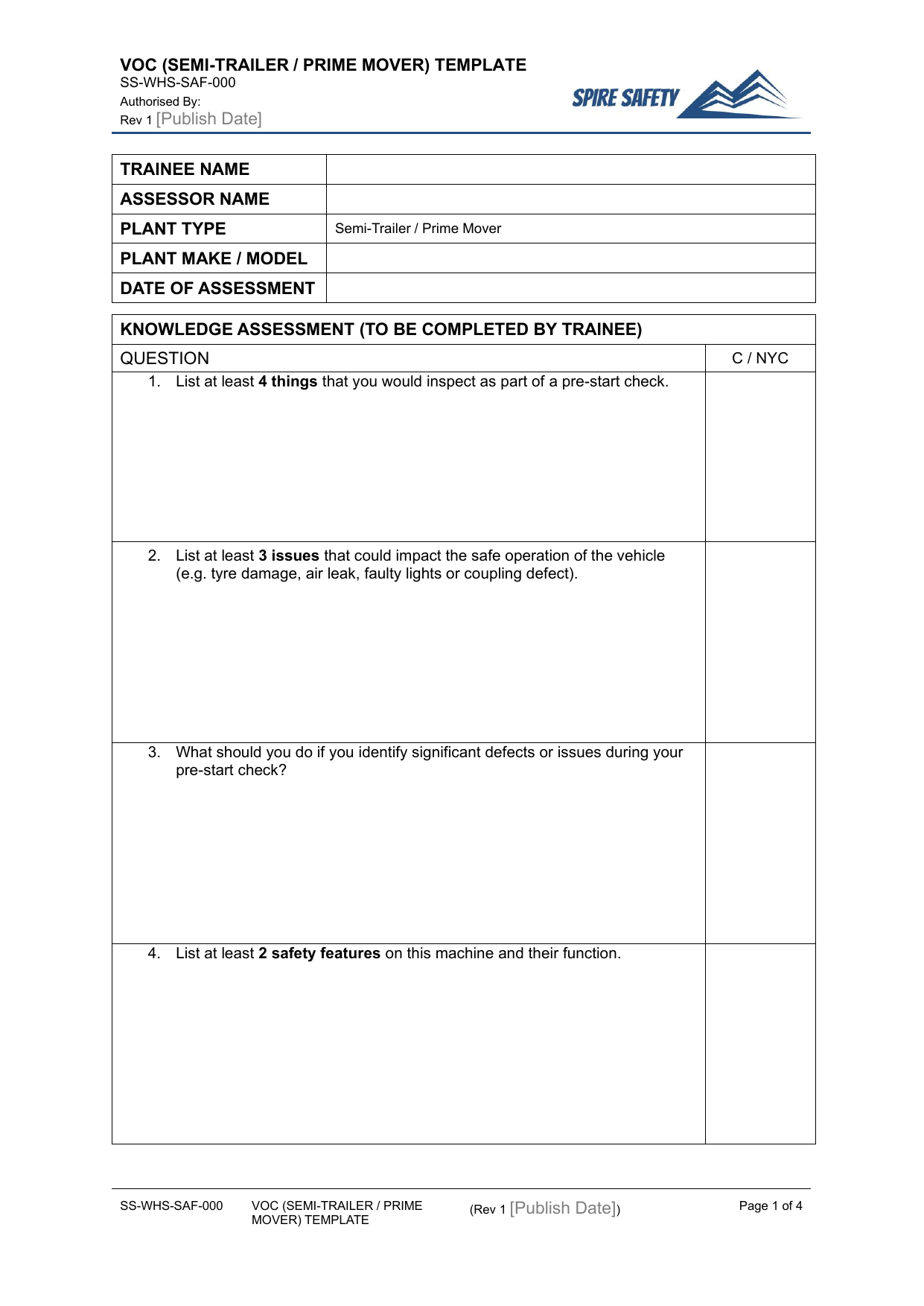 Verification of Competency (Semi-Trailer or Prime Mover) — document preview