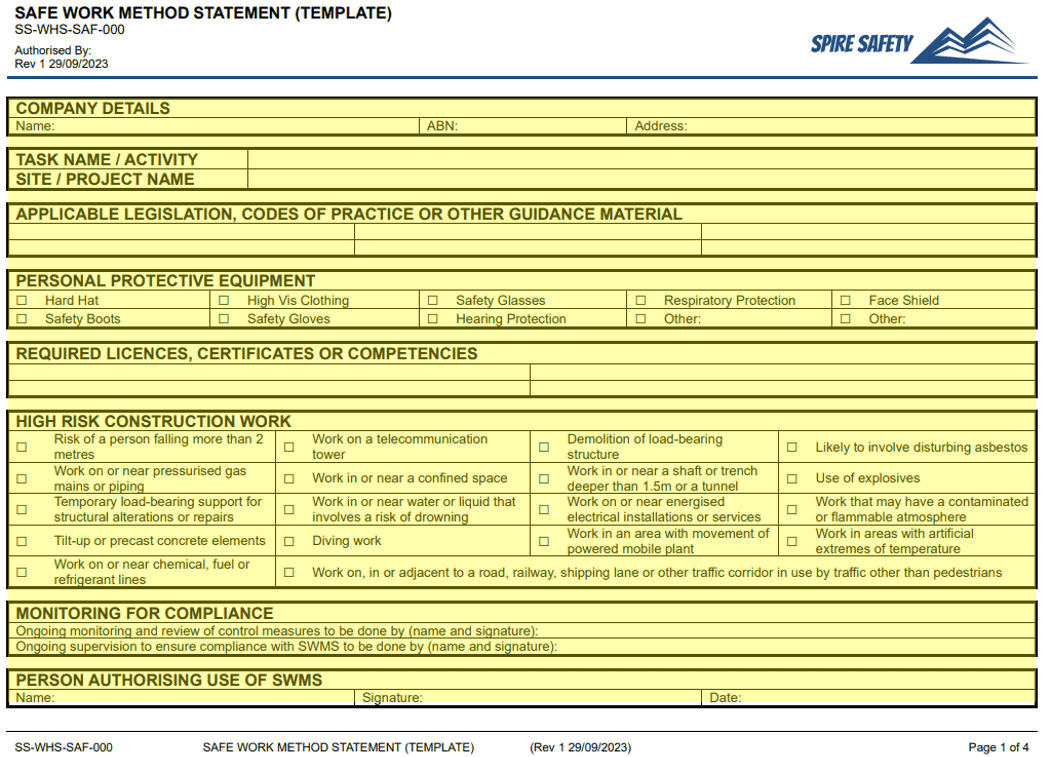 Detail in Safe Work Method Statements