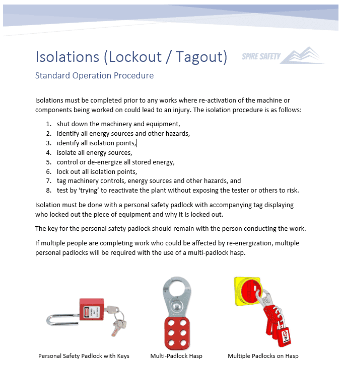 Example of an Isolation Standard Operating Procedure (SOP) for Lockout-Tagout
