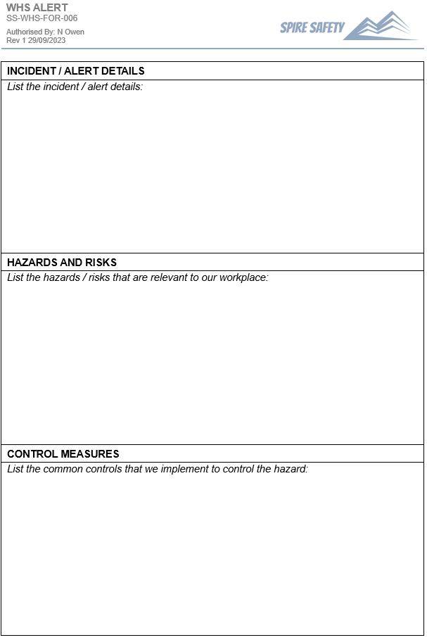 WHS Alert / Safety Alert Template