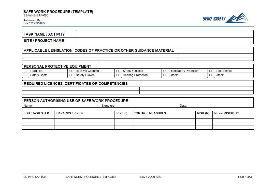 Safe Work Procedure Template