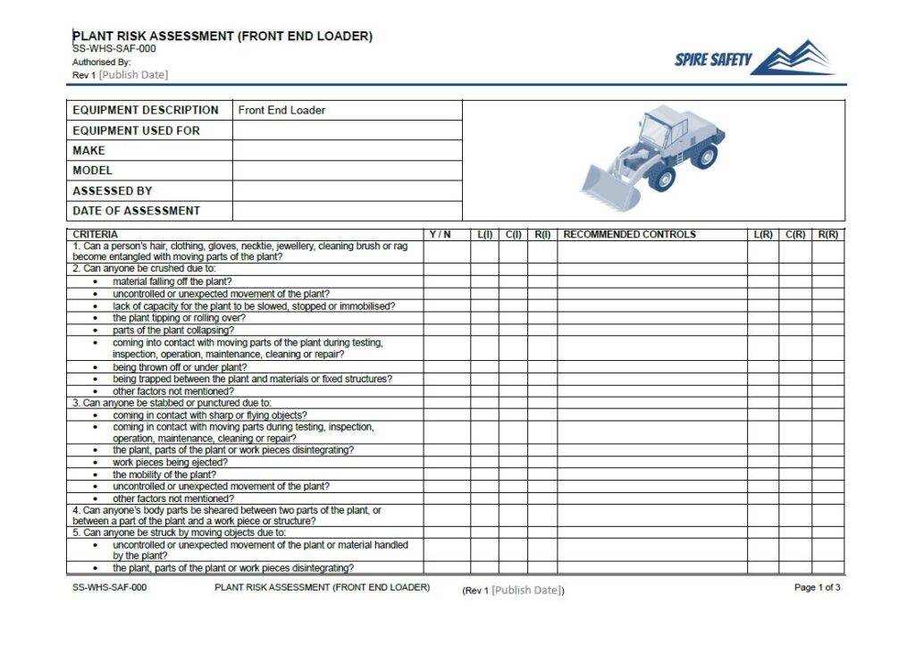 Wheel Loader Risk Assessment Free Front End Loader Risk Assessment Template