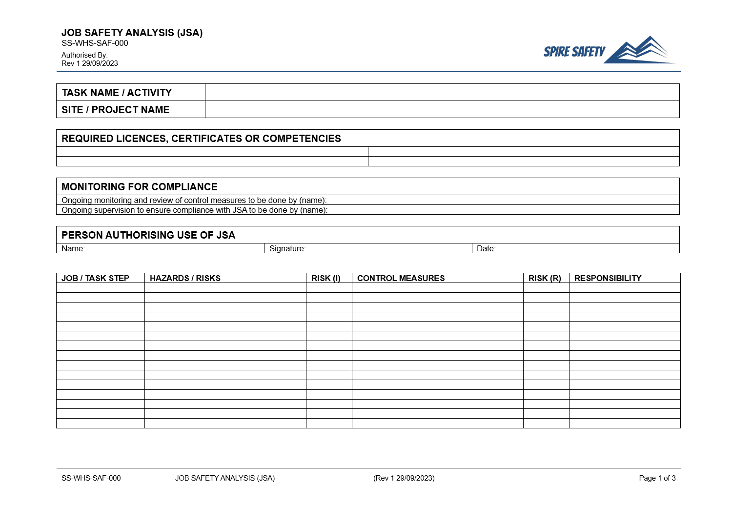 Job Safety Analysis Template Example