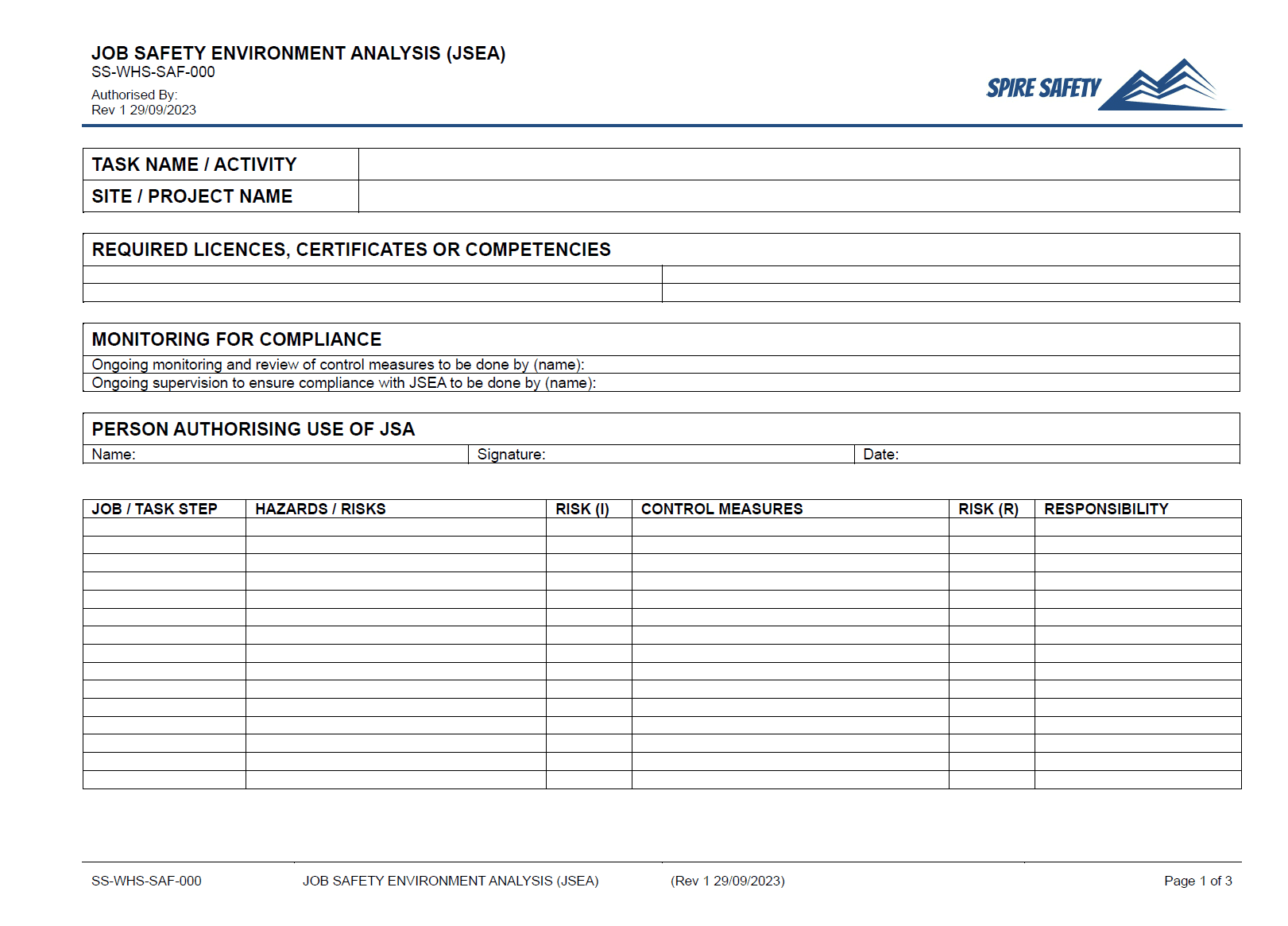 Free Job Safety Environment Analysis (JSEA) Template