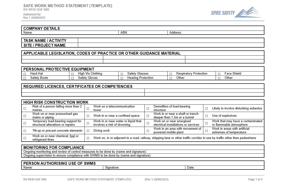 Safe Work Method Statement