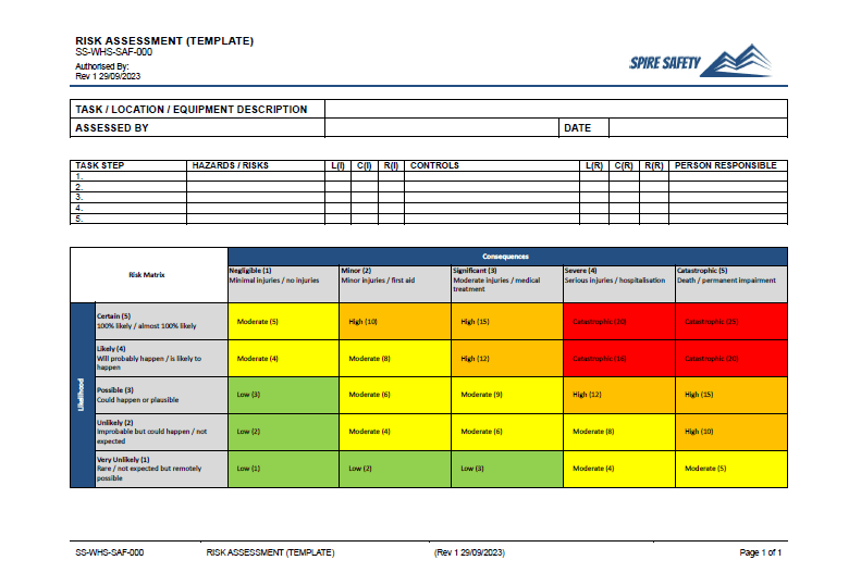 Free Risk Assessment Template | Spire Safety Consultants