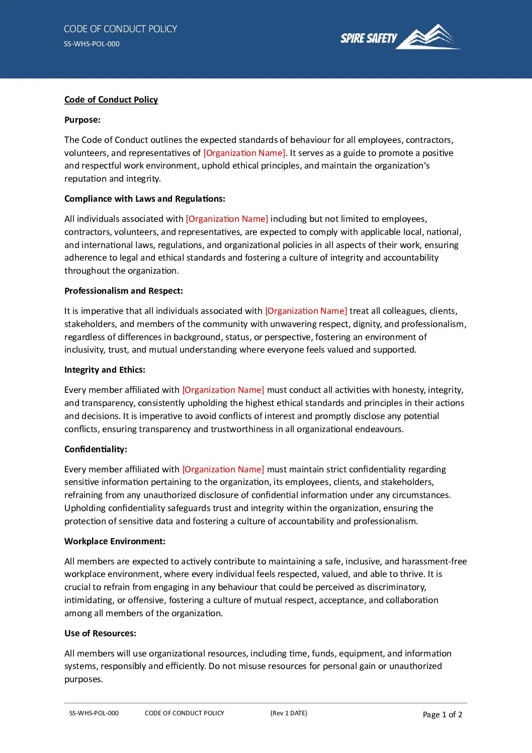 Free Code of Conduct Policy Template image