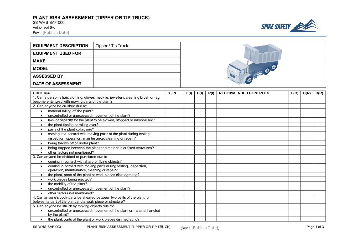 Free Tip Truck Risk Assessment Template | Spire Safety Consultants