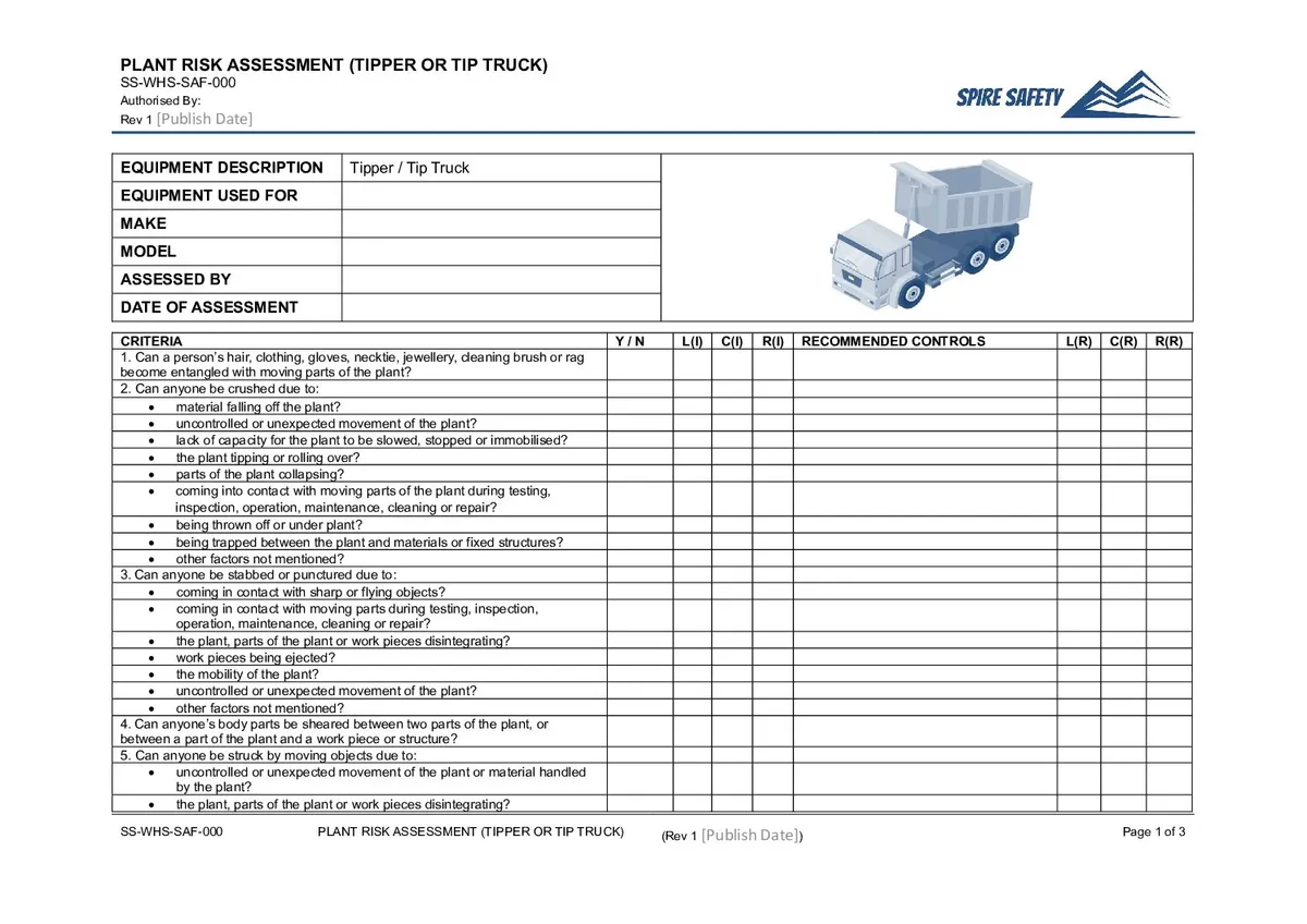 Free Tip Truck Risk Assessment Template image
