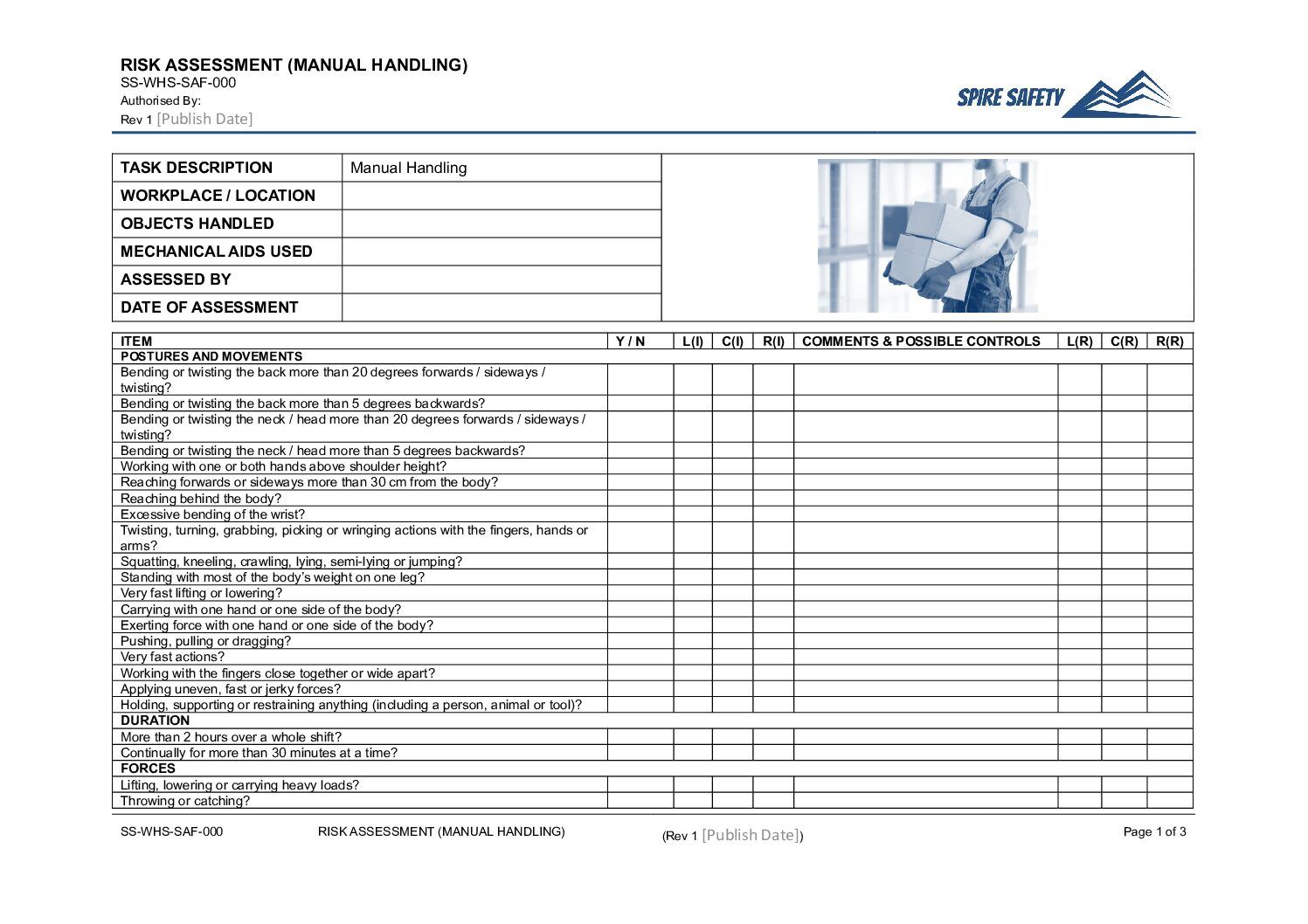Free Manual Handling Risk Assessment Template image