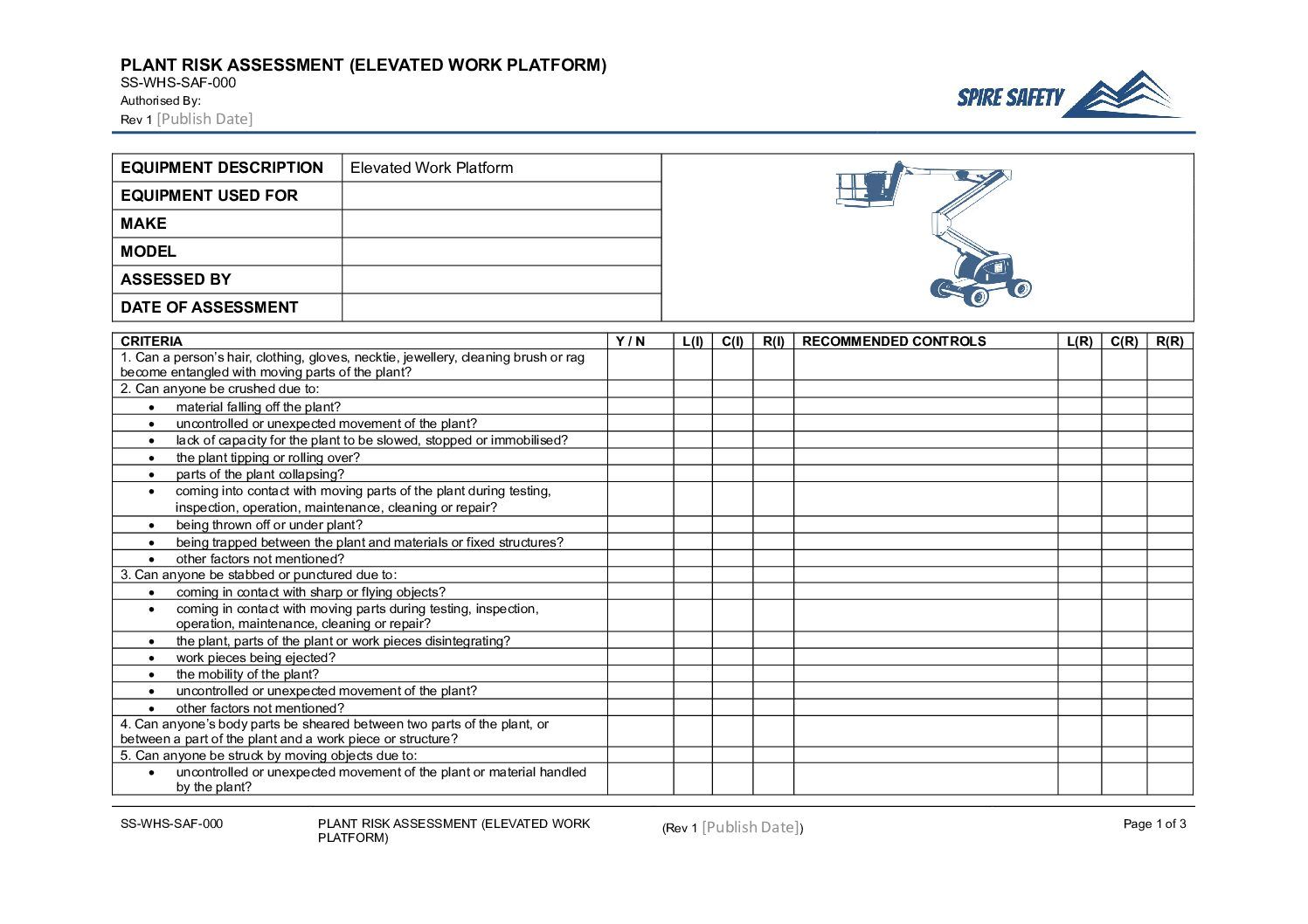 Free Elevated Work Platform Risk Assessment Template image