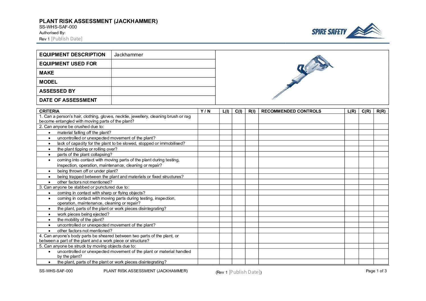 Free Jackhammer Risk Assessment Template image