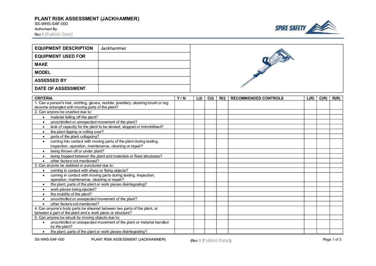 Free Jackhammer Risk Assessment Template image