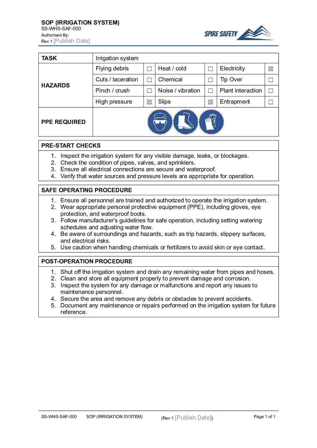 FREE Irrigation System SOP (Safe Operating Procedure) Template image