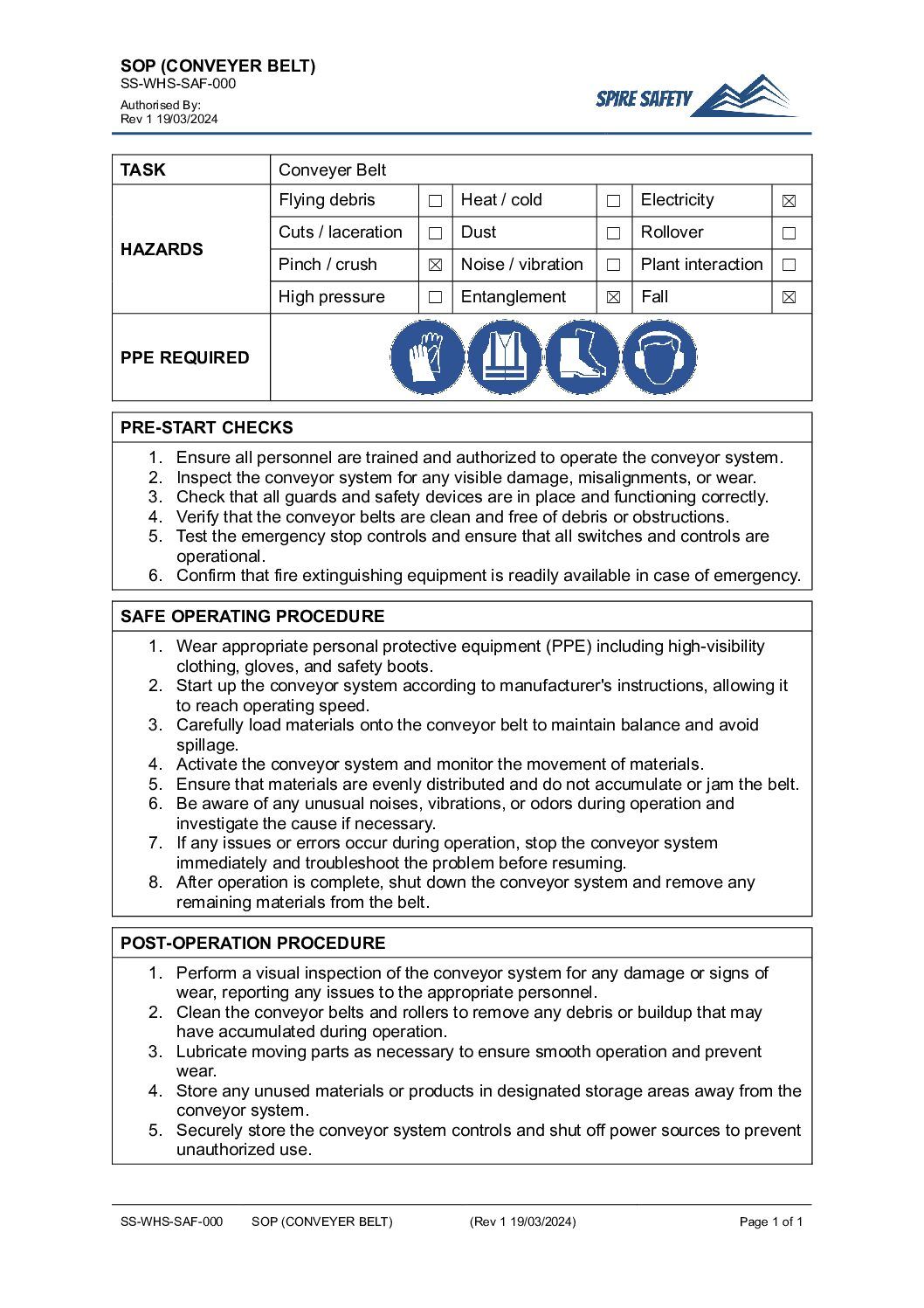 FREE Conveyer System SOP (Safe Operating Procedure) Template image