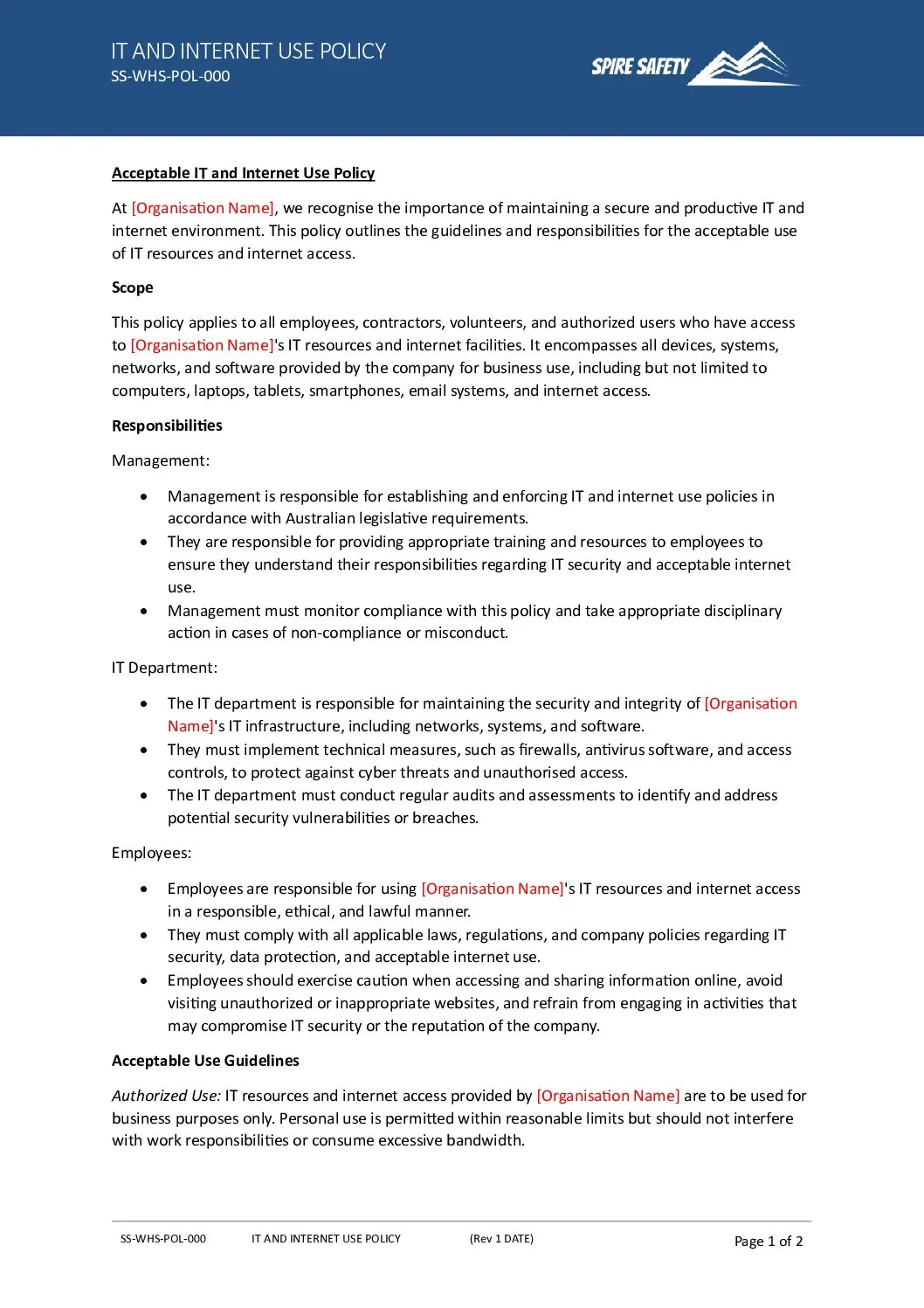 Free Acceptable IT and Internet Use Policy Template image