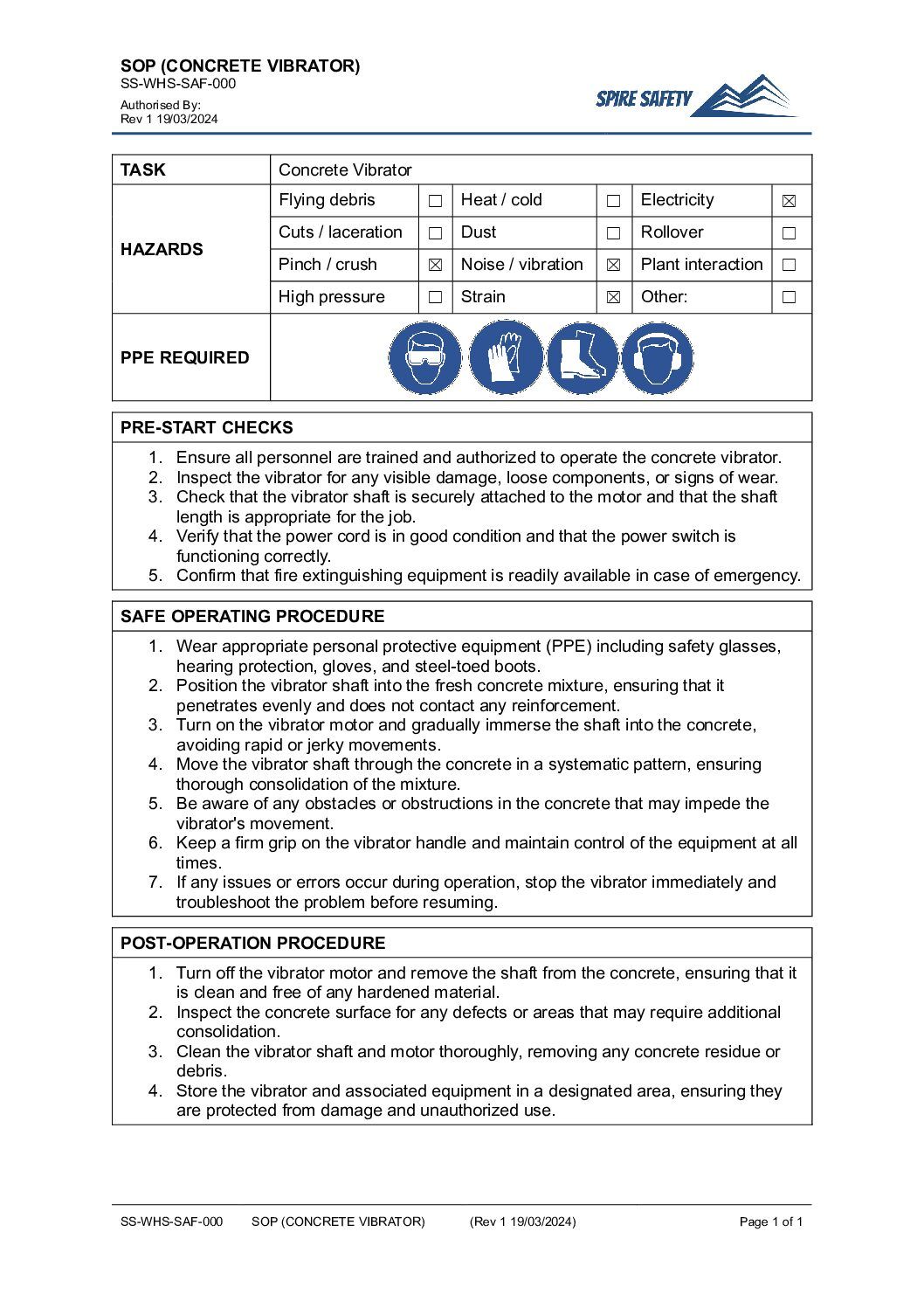 FREE Concrete Vibrator SOP (Safe Operating Procedure) Template image