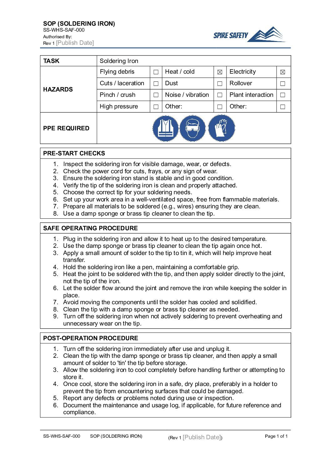 FREE Soldering Iron SOP (Safe Operating Procedure) Template image