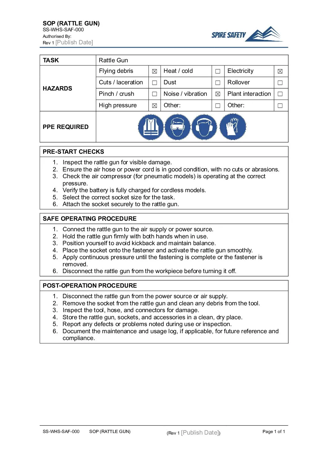 FREE Rattle Gun SOP (Safe Operating Procedure) Template image