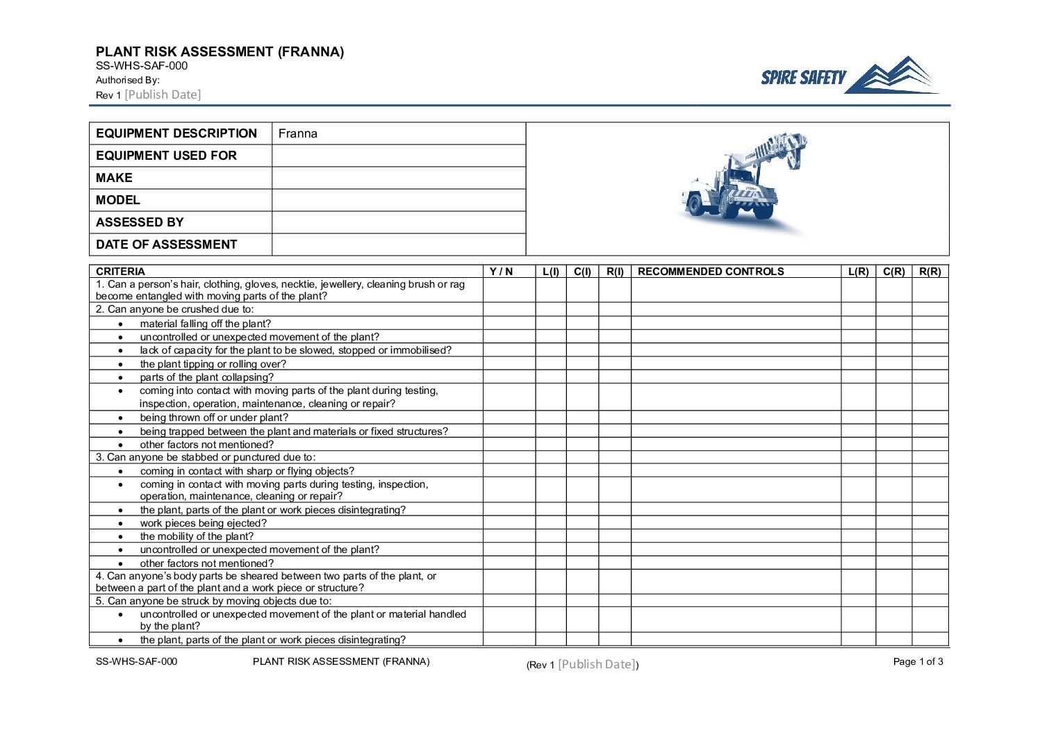 Free Franna Risk Assessment Template image