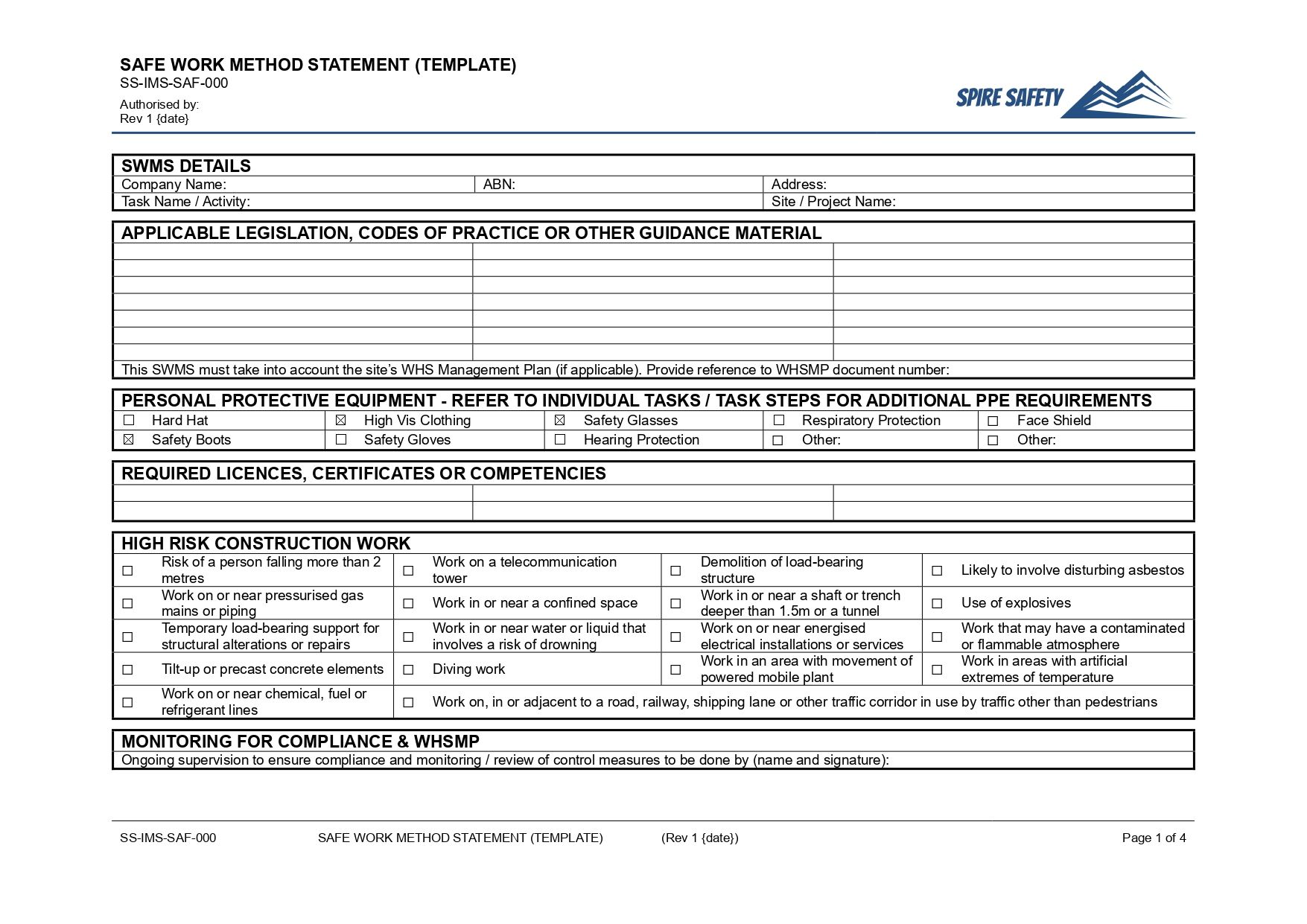 Free Safe Work Method Statement Template (SWMS) image