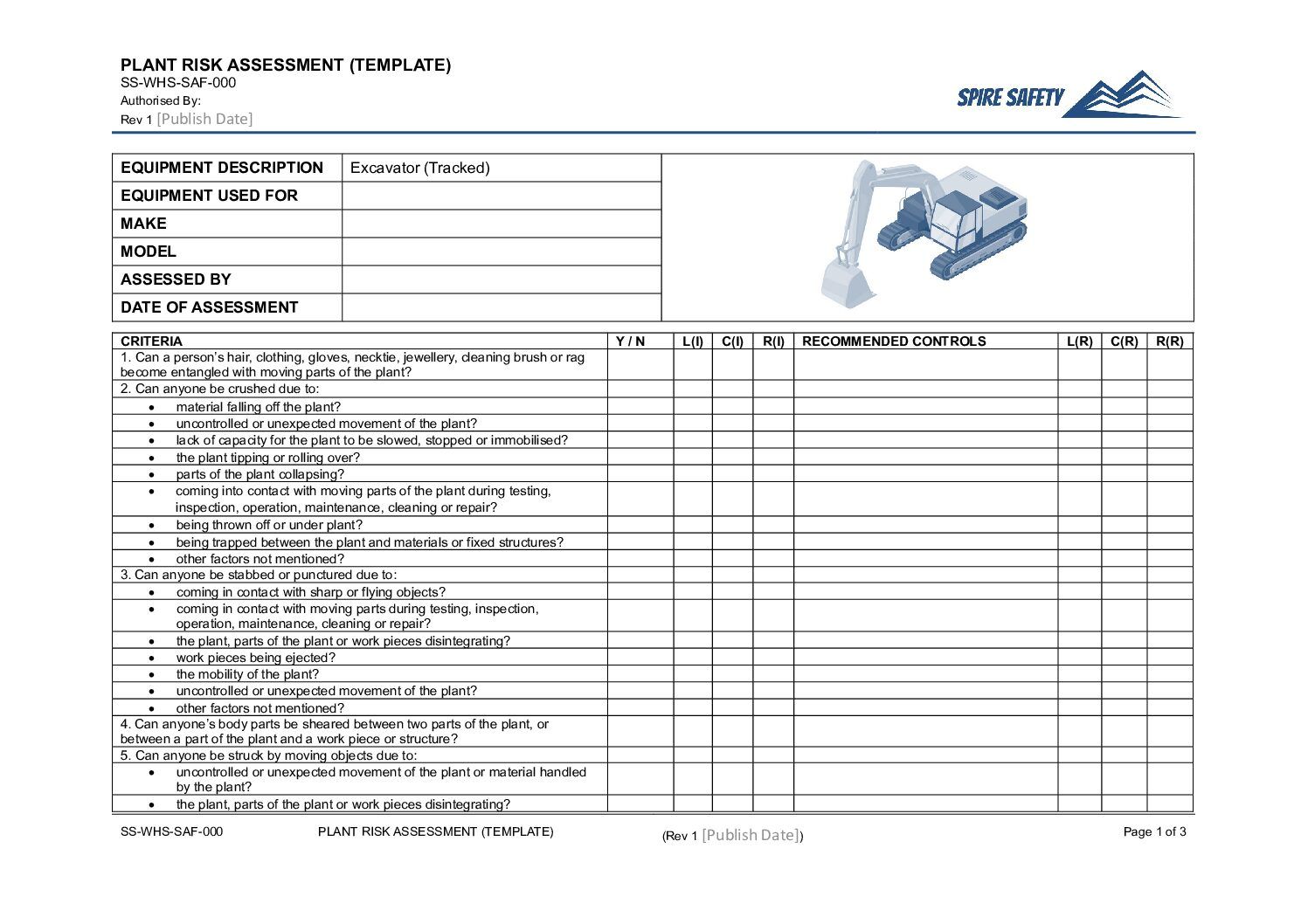 Free Excavator Risk Assessment Template image