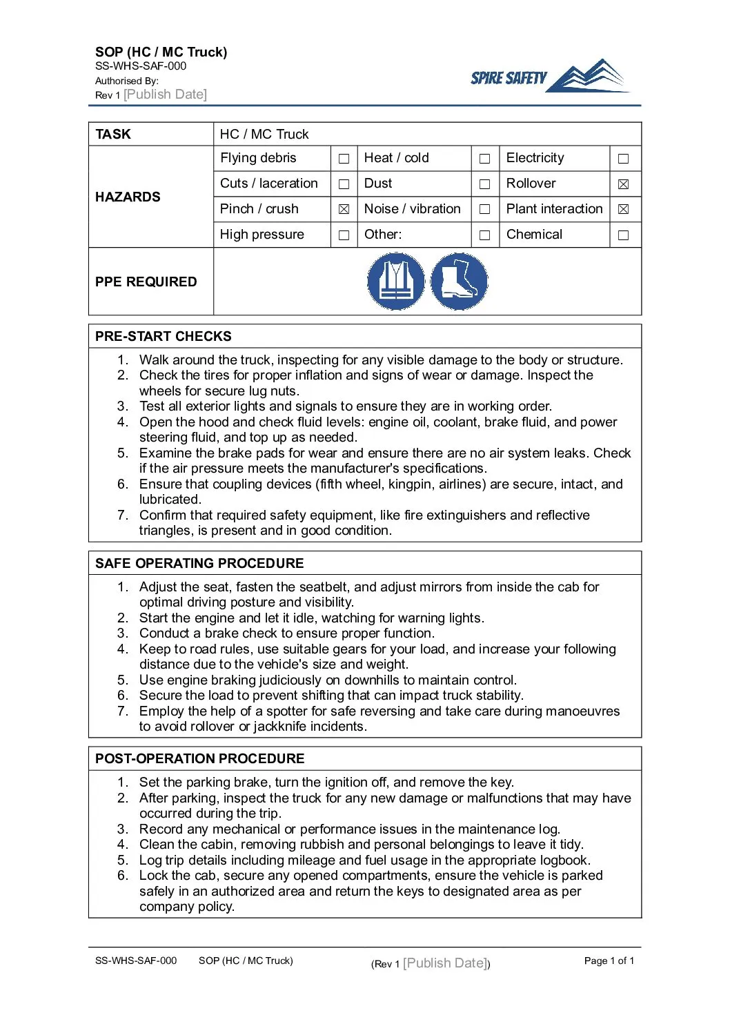 FREE Heavy Combination Truck SOP (Safe Operating Procedure) Template image