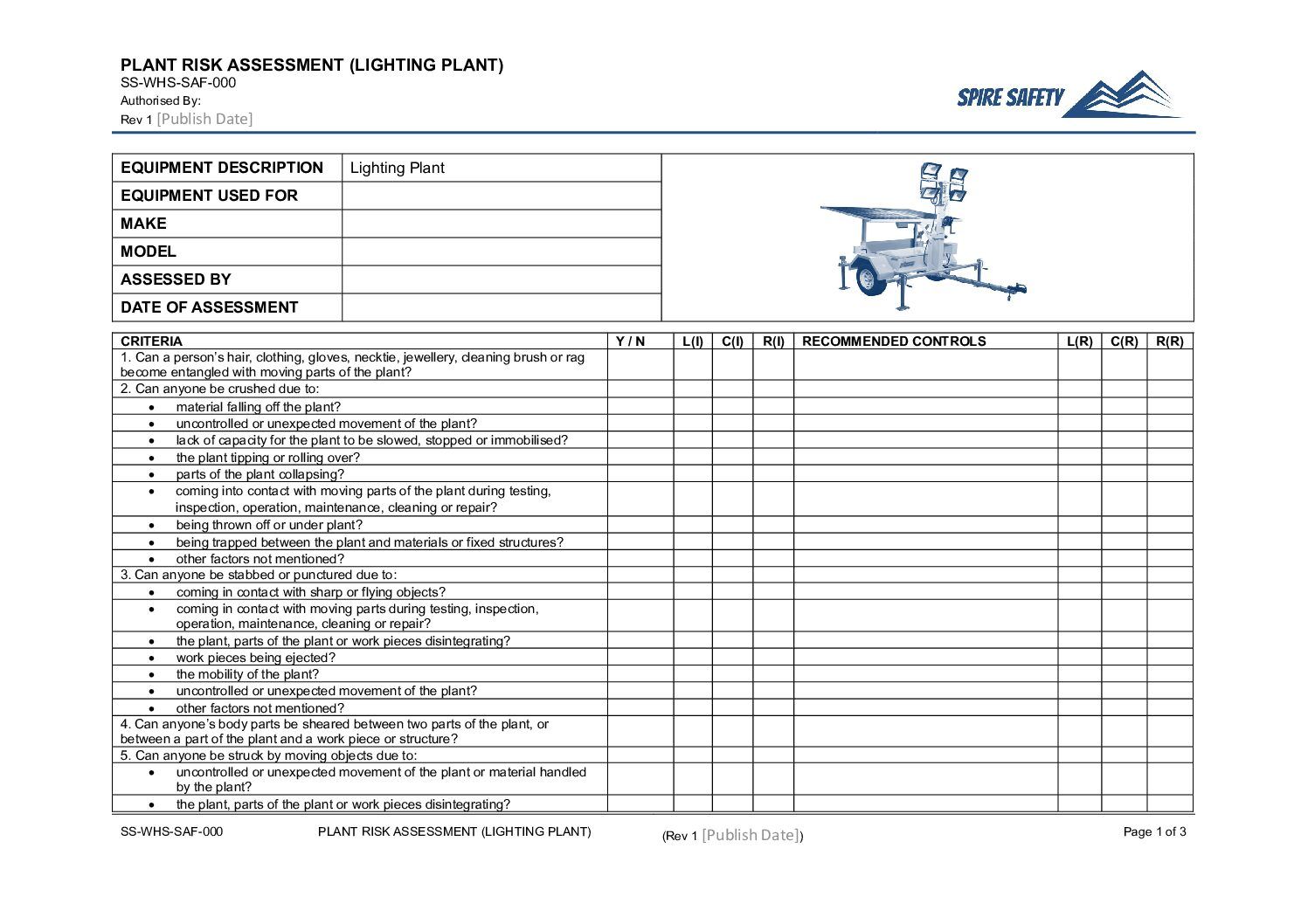 Free Lighting Plant Risk Assessment Template image