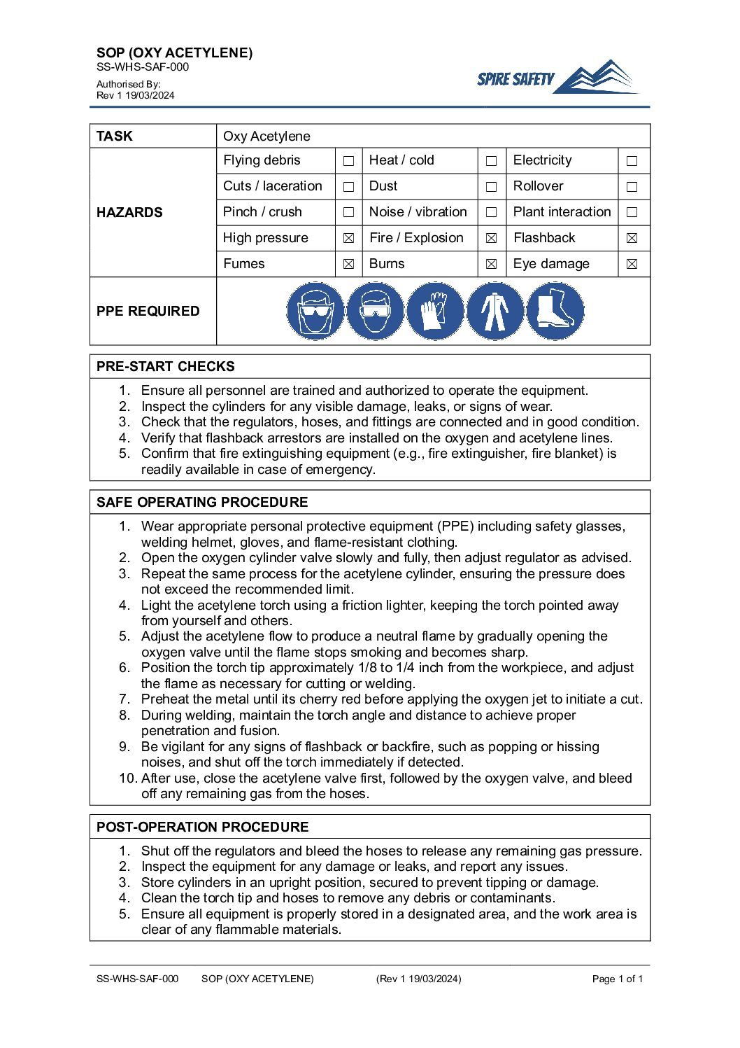 FREE Oxy Acetylene SOP (Safe Operating Procedure) Template image
