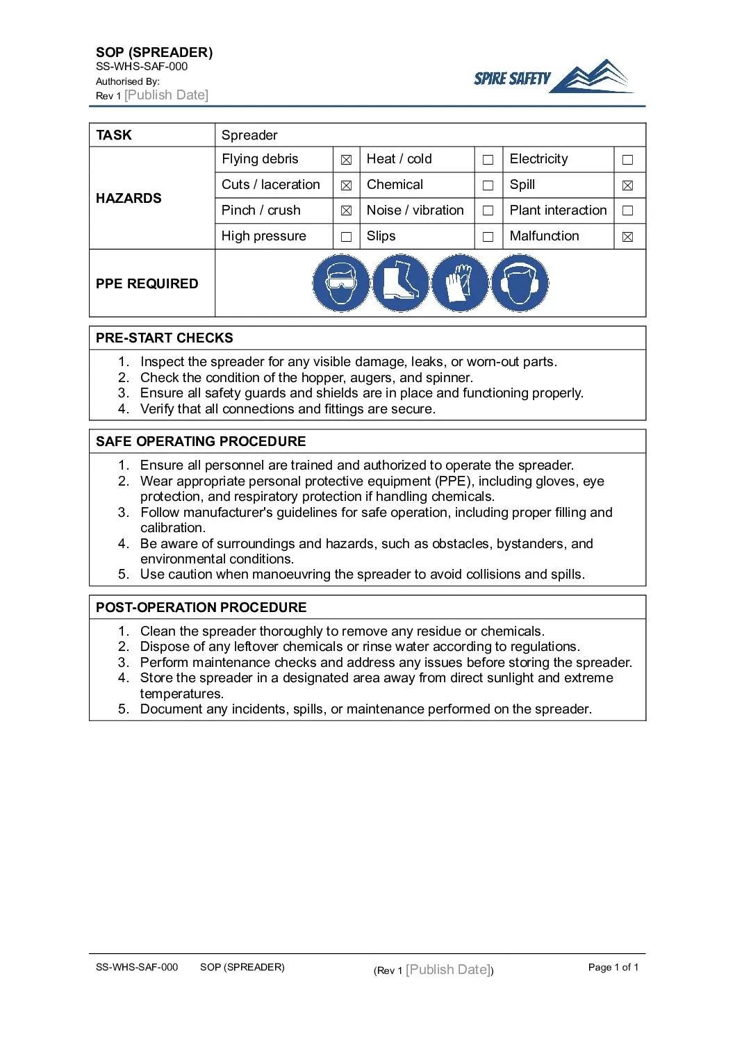 FREE Spreader SOP (Safe Operating Procedure) Template image
