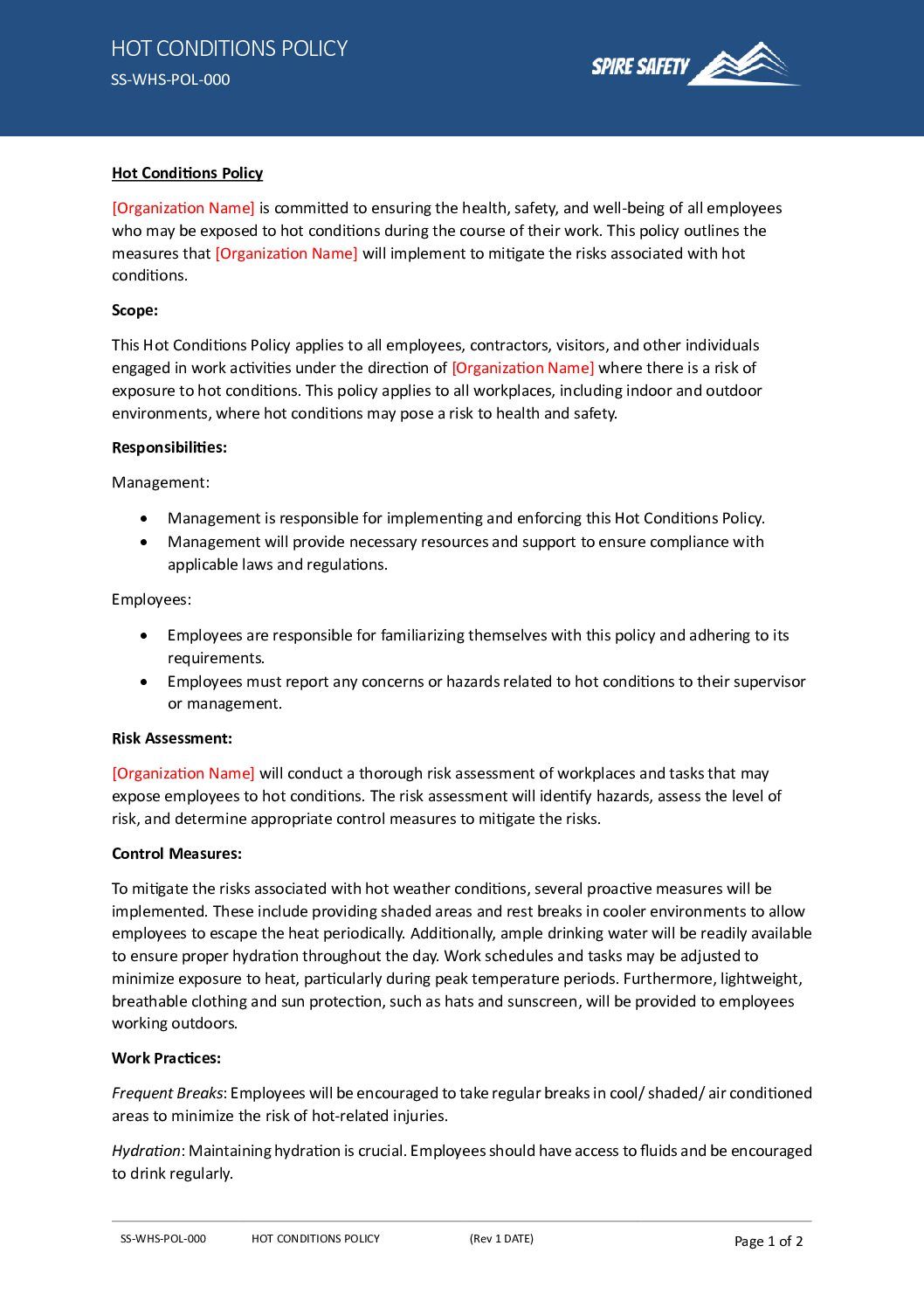 Free Hot Conditions Policy Template image