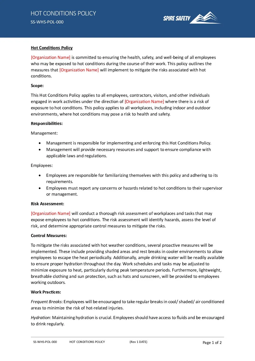 Free Hot Conditions Policy Template image