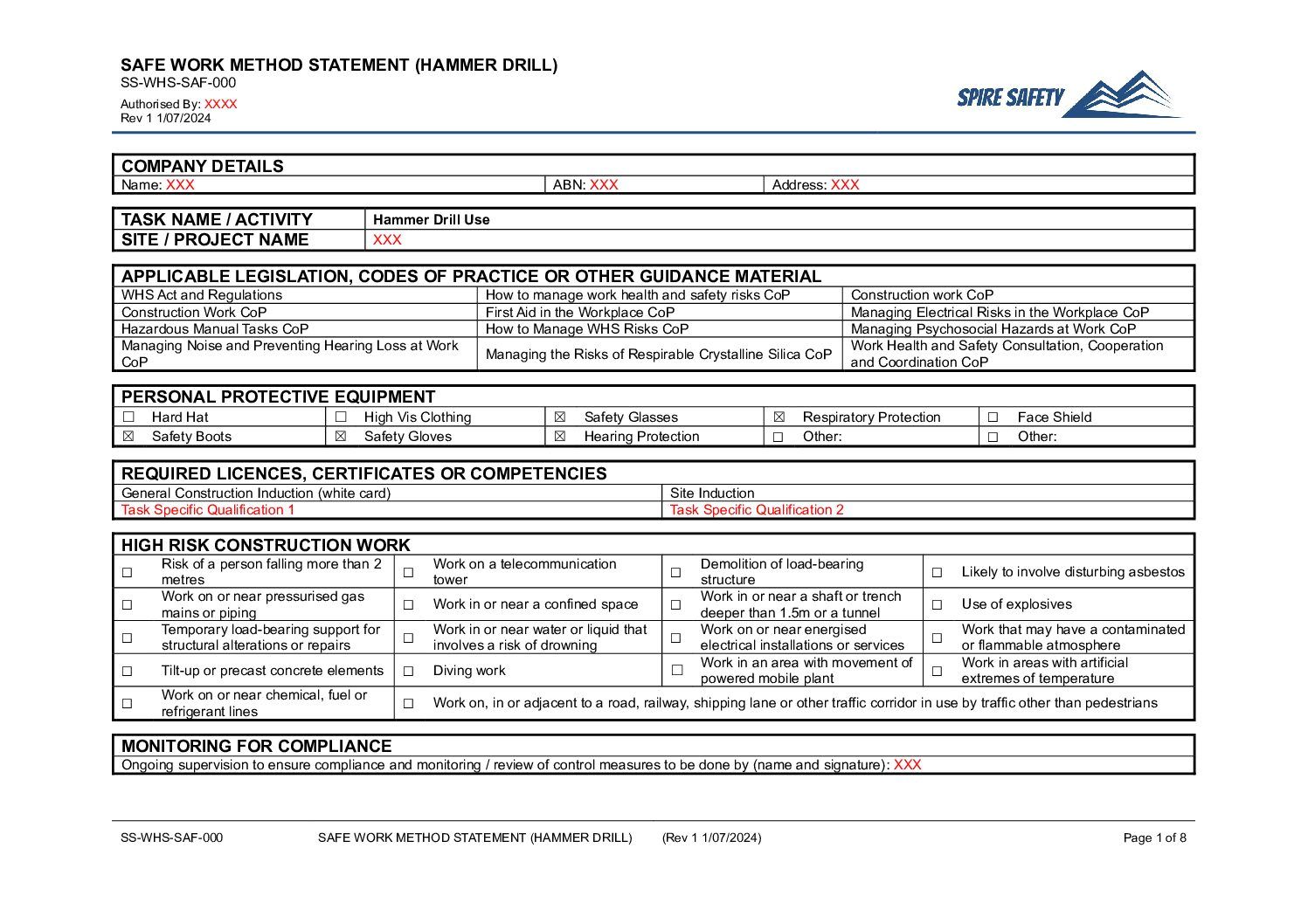 Free Hammer Drill Swms Template | Spire Safety Consultants
