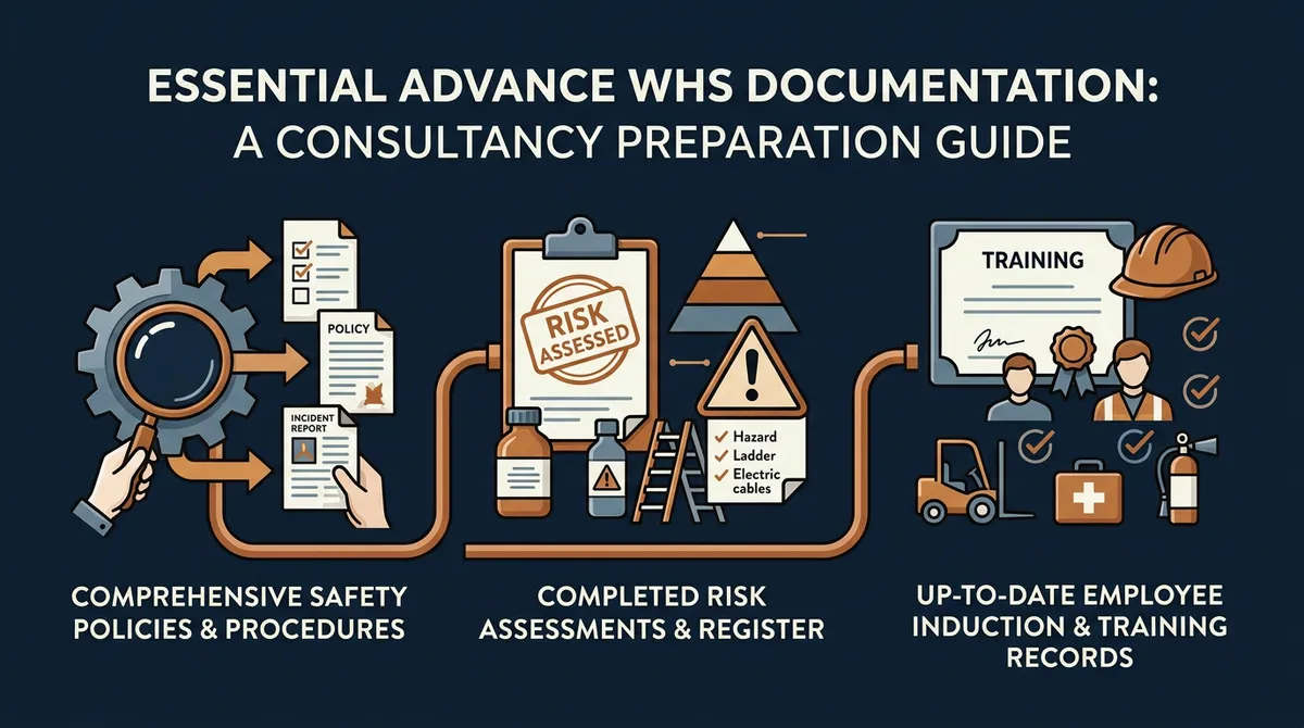 Essential WHS documents for safety consultant briefing WHS gap analysis preparation: Essential documents for safety consultant pre-engagement brief.