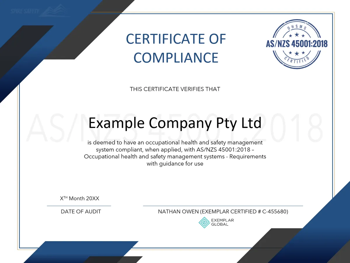 Exemplar Certificate for Asbestos & Demolition Licence