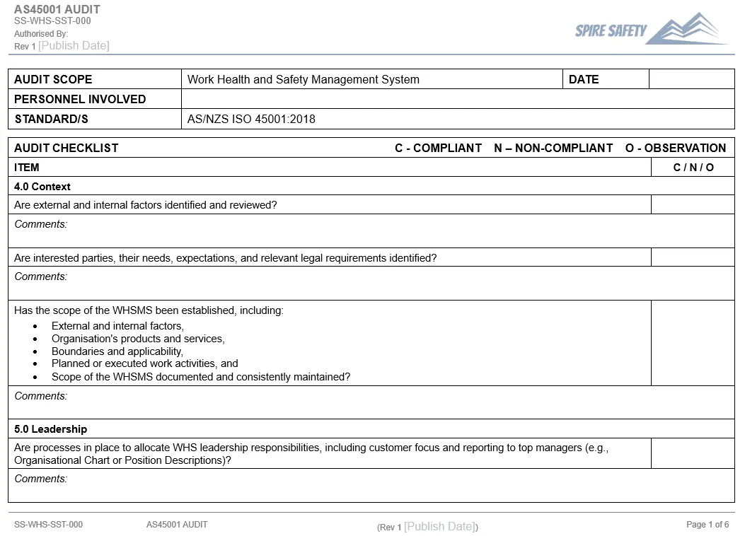 WHS Audit Checklist