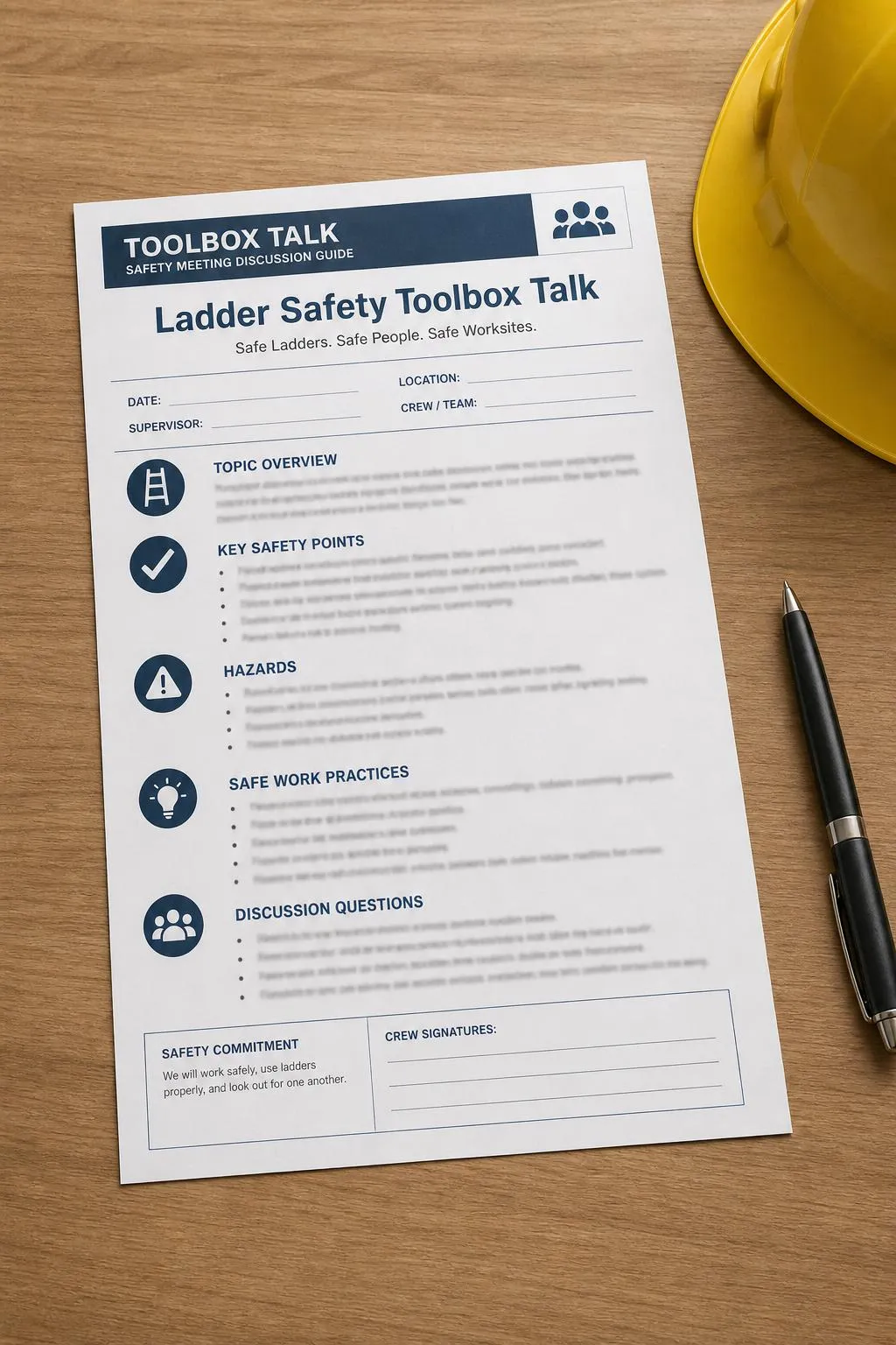 Ladder Safety Toolbox Talk template preview