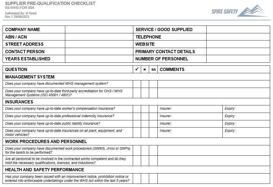 Free Contractor Pre-Qualification Checklist Template